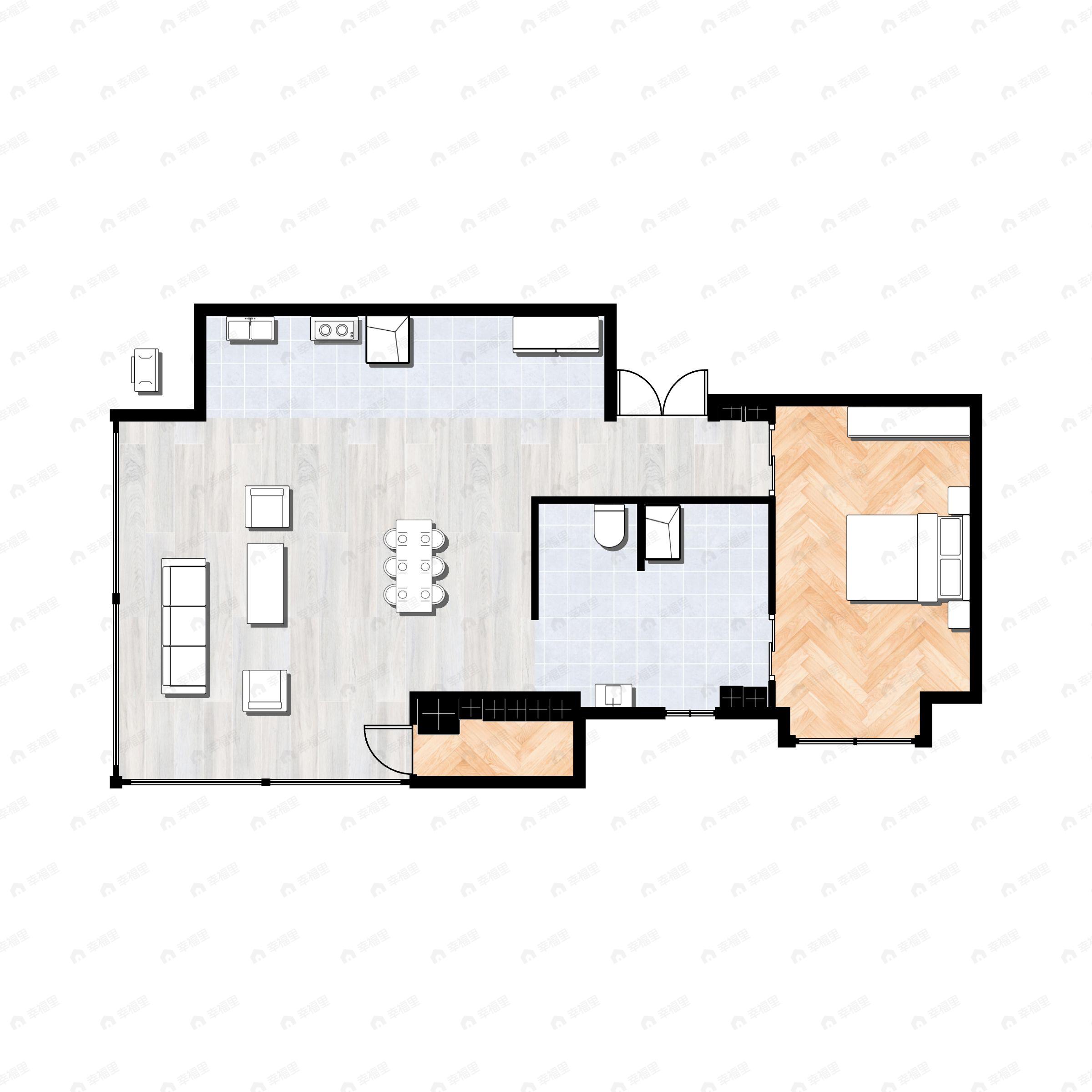 2室2厅1卫建面100平南|北户型图