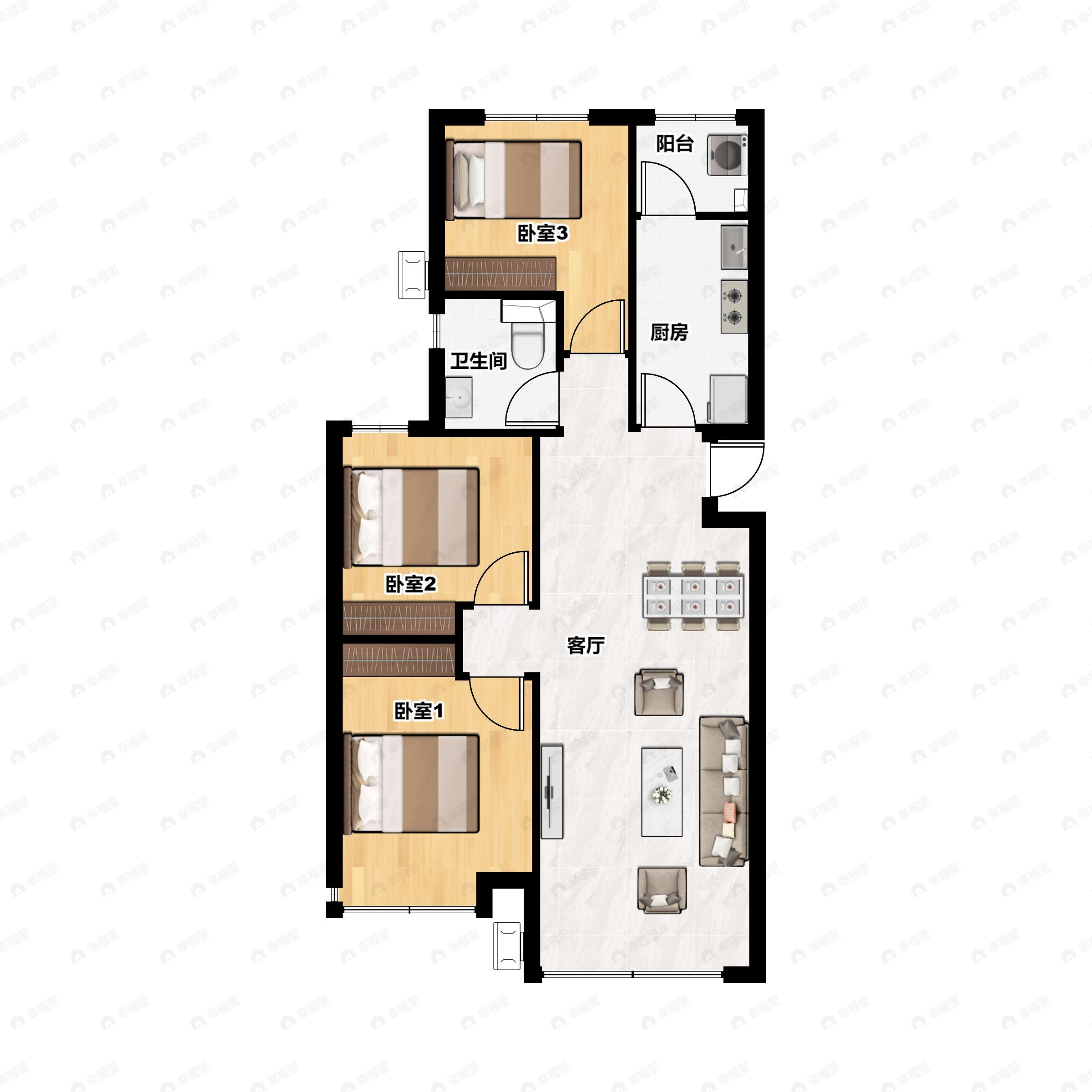 3室2厅1卫建面111平北|南户型图