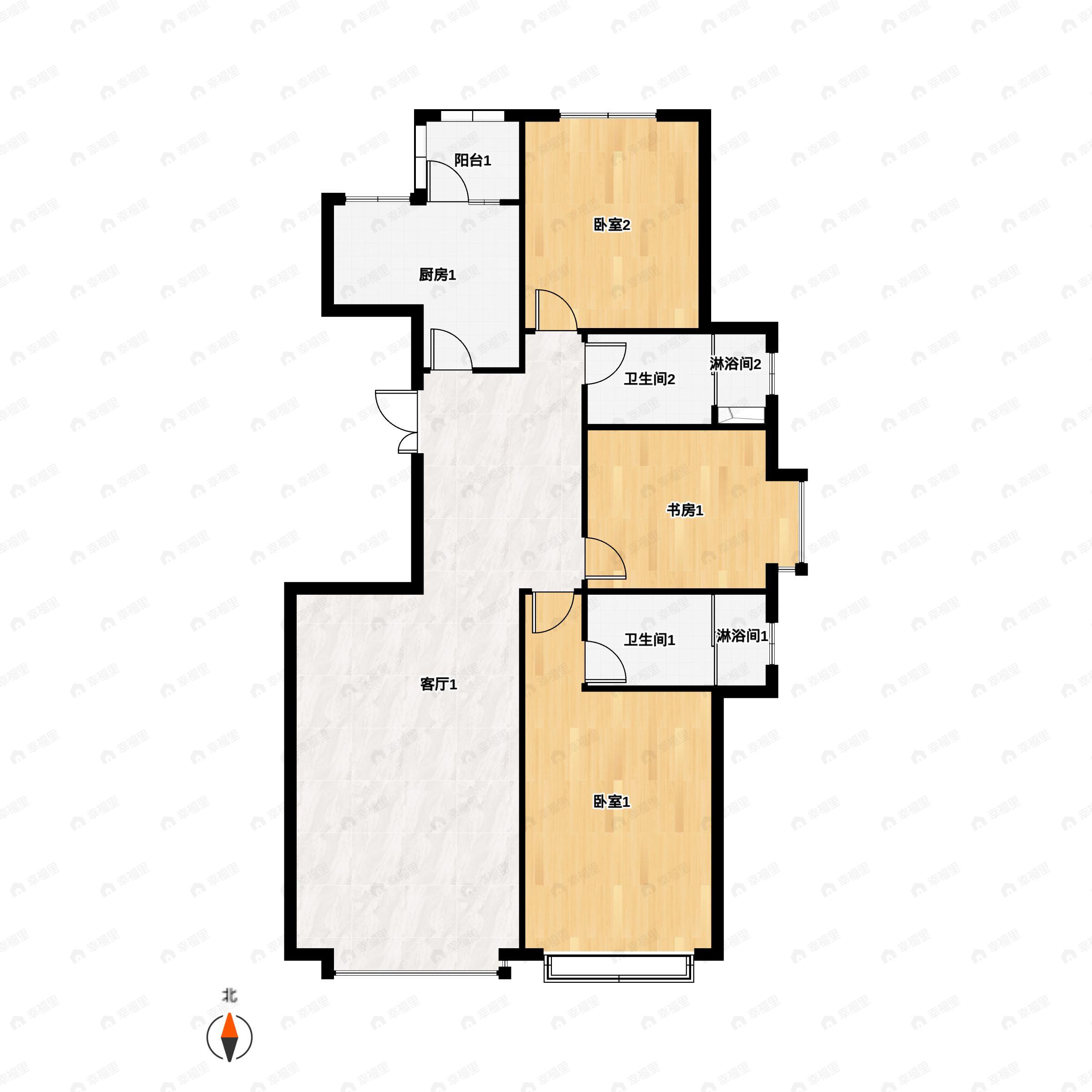 3室2厅2卫建面133平南户型图