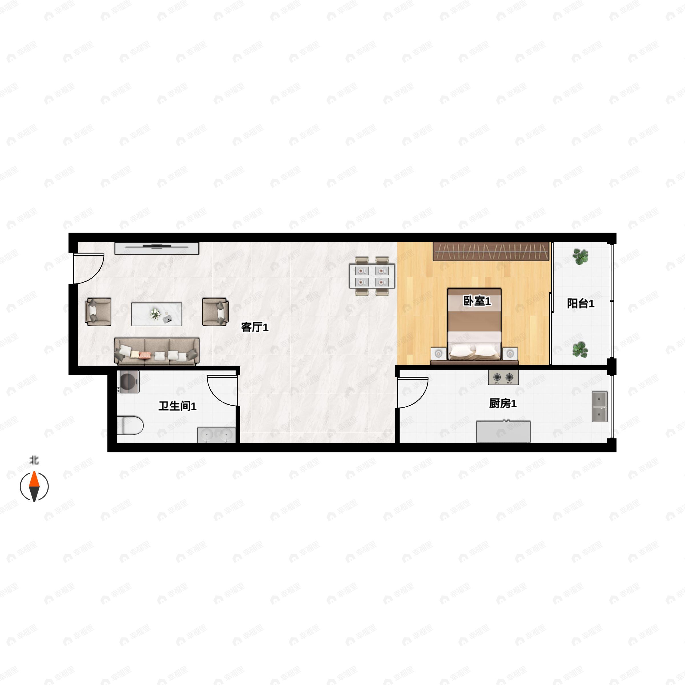 1室1厅1卫建面64平南户型图