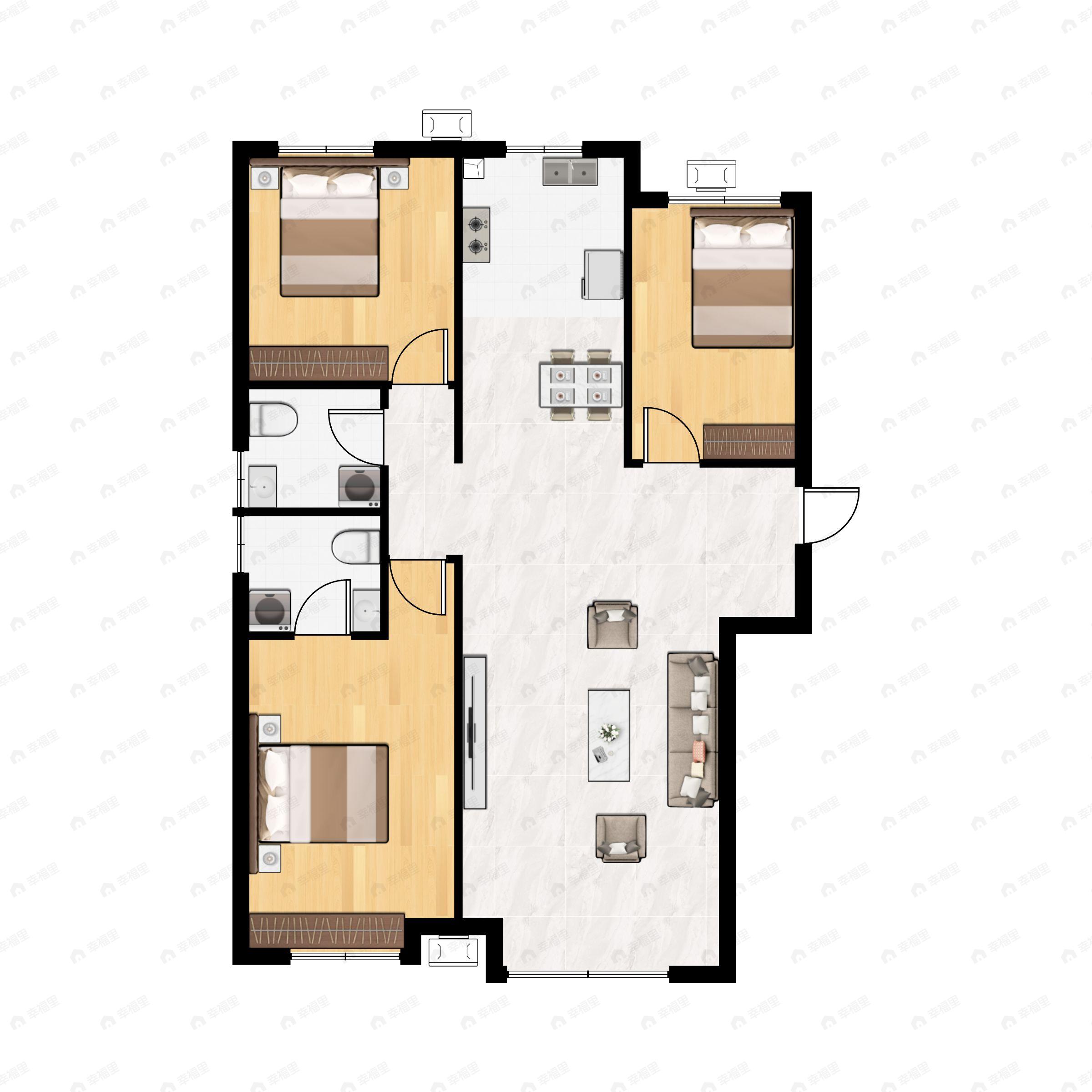 3室2厅2卫建面136平南|北户型图