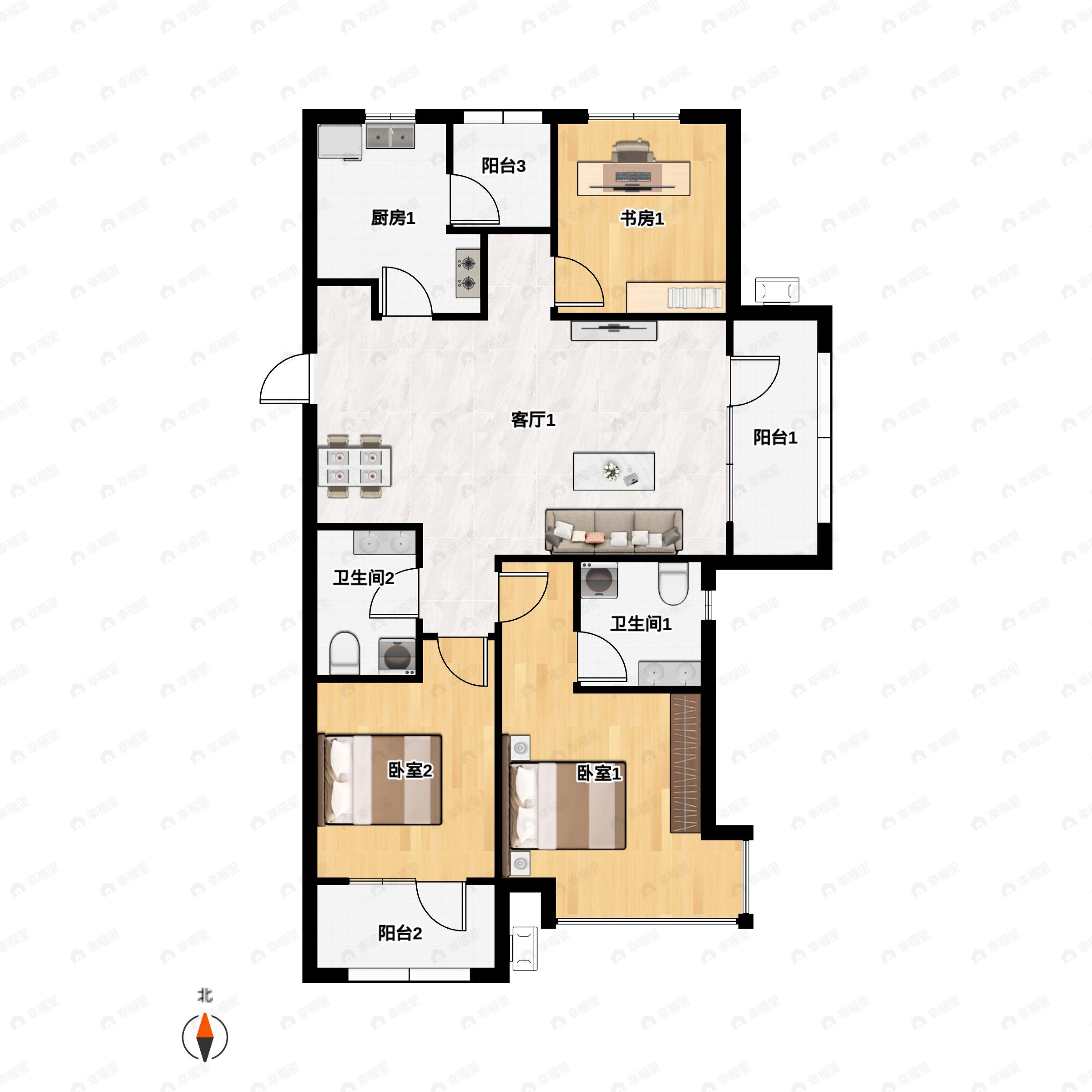 富力盛悦府3室2厅2卫户型图