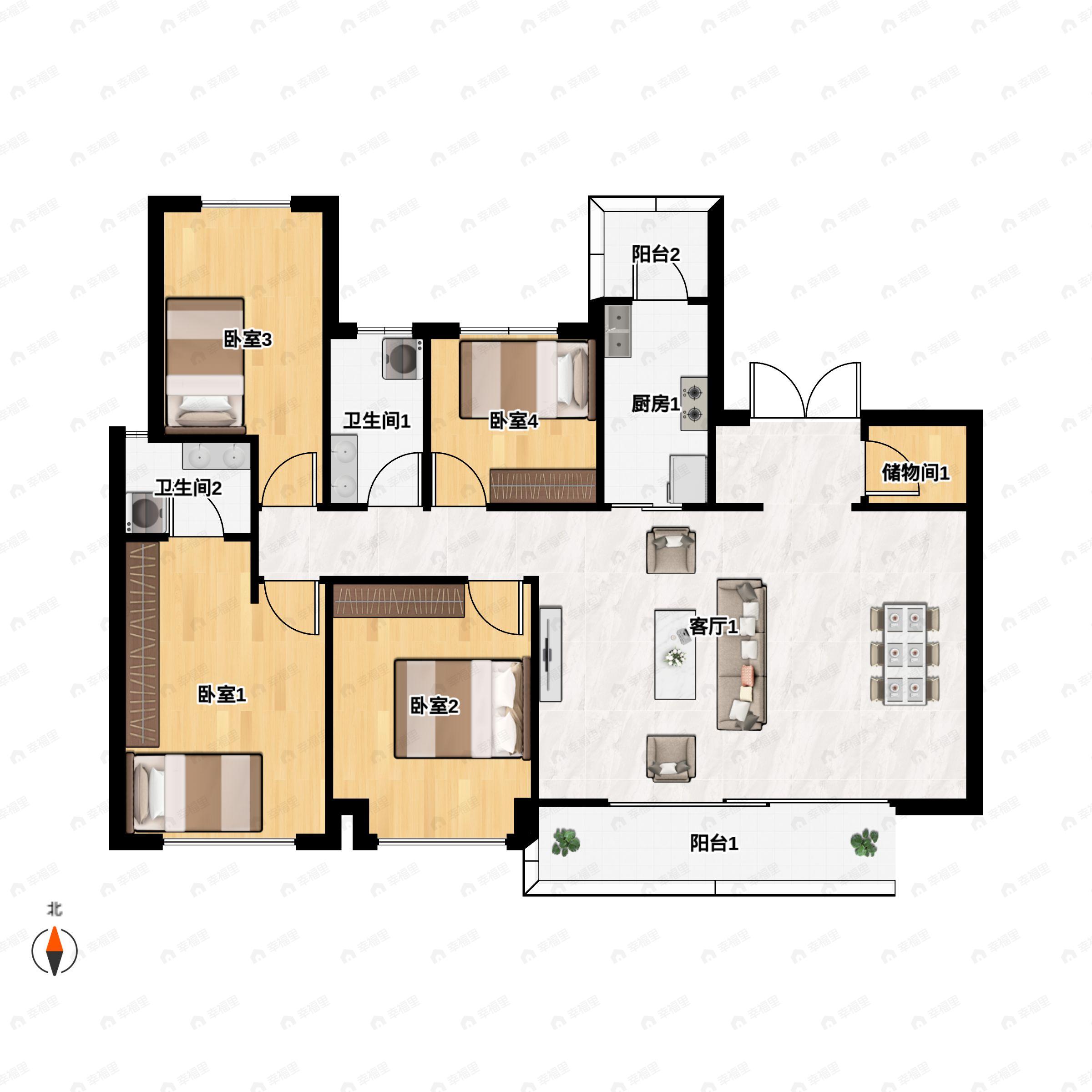 4室2厅2卫建面145平户型图