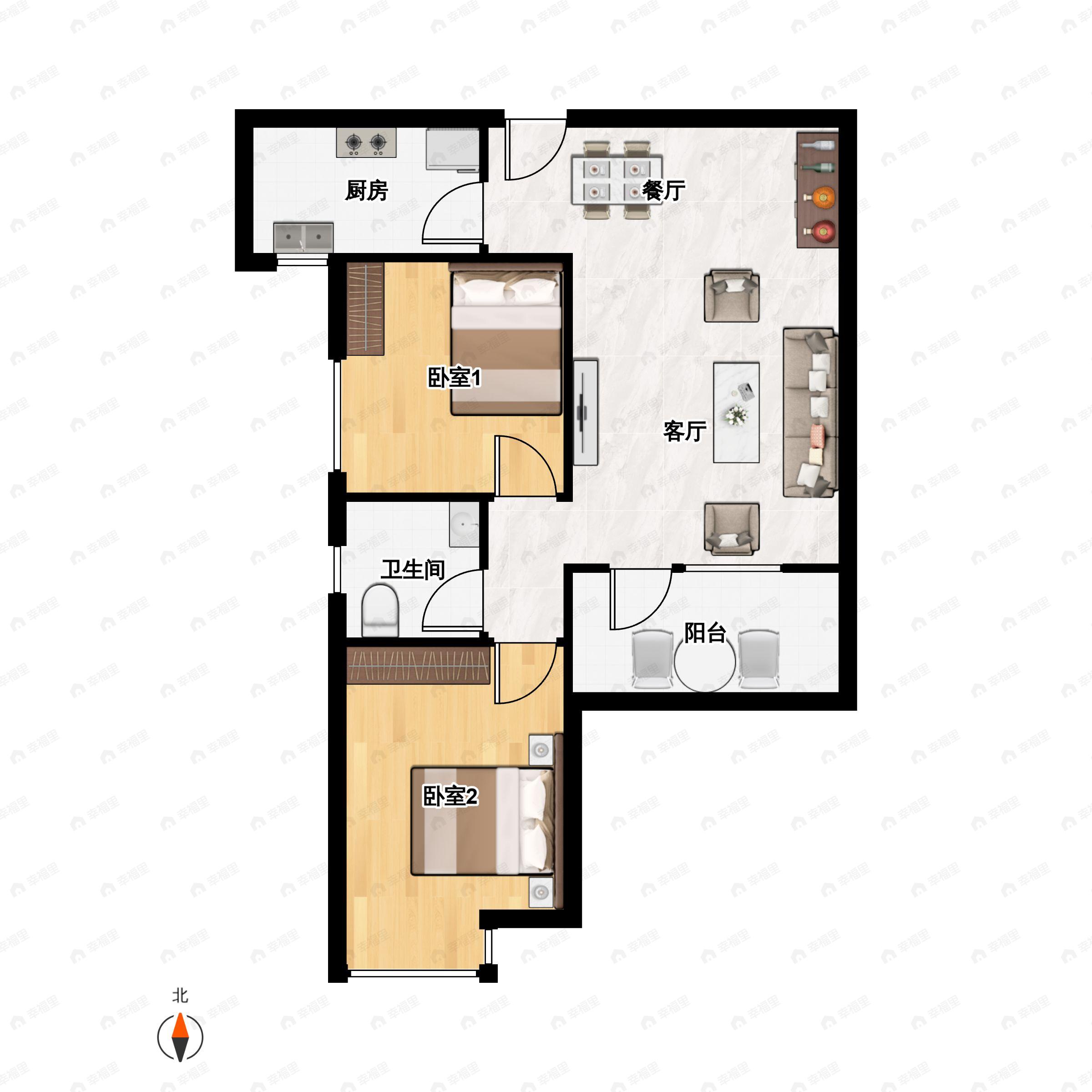 2室2厅1卫建面72平户型图