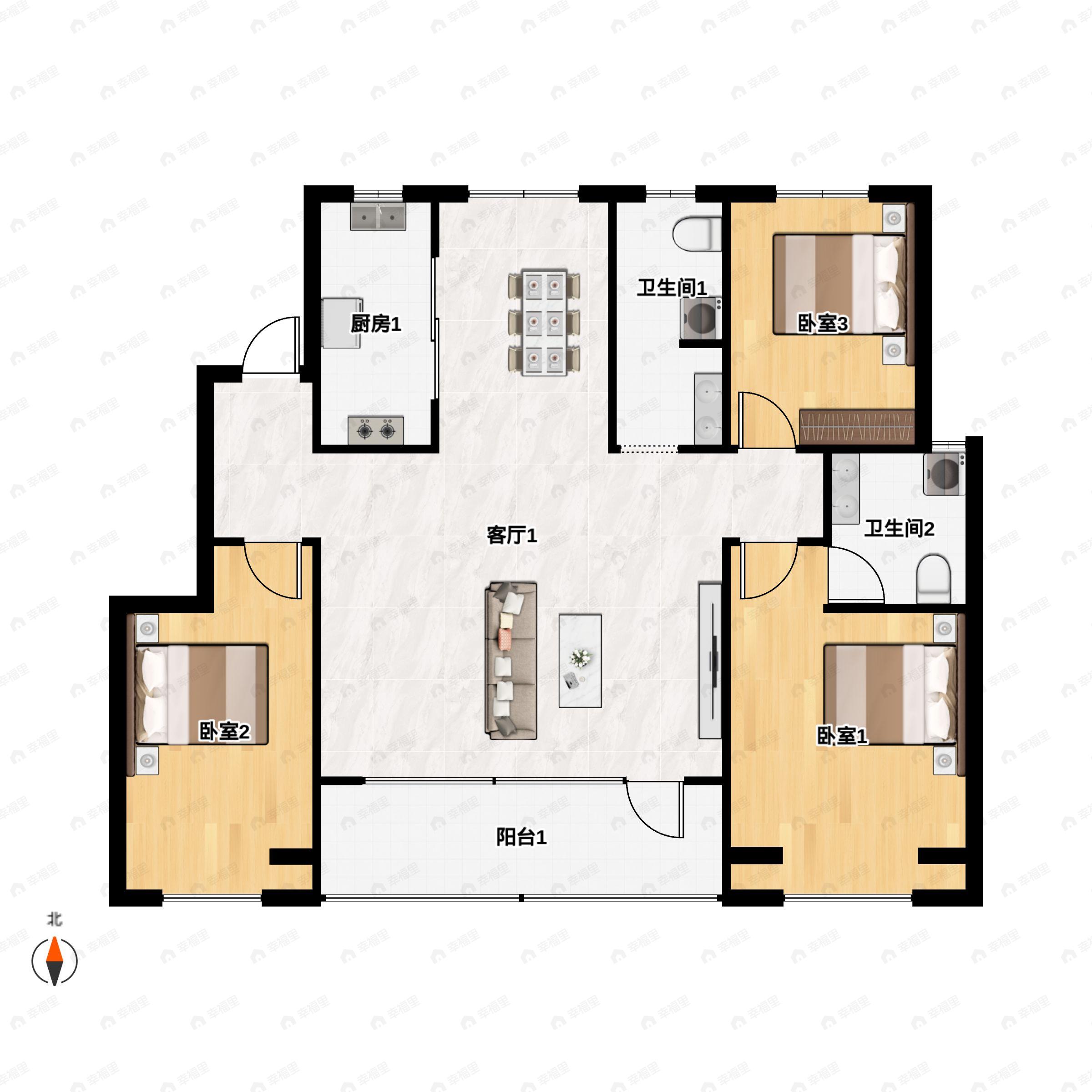 鸿辰·黄山壹品3室2厅2卫户型图