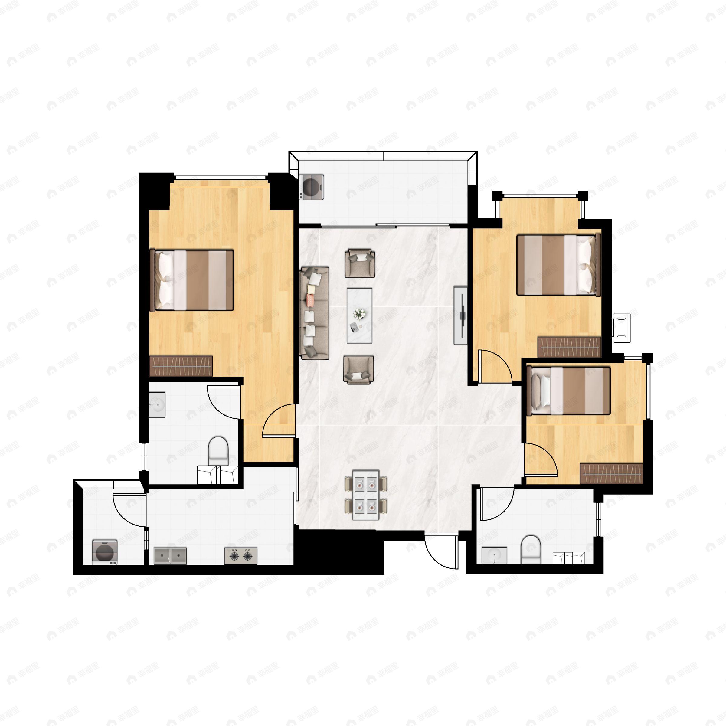 3室2厅2卫建面109平户型图