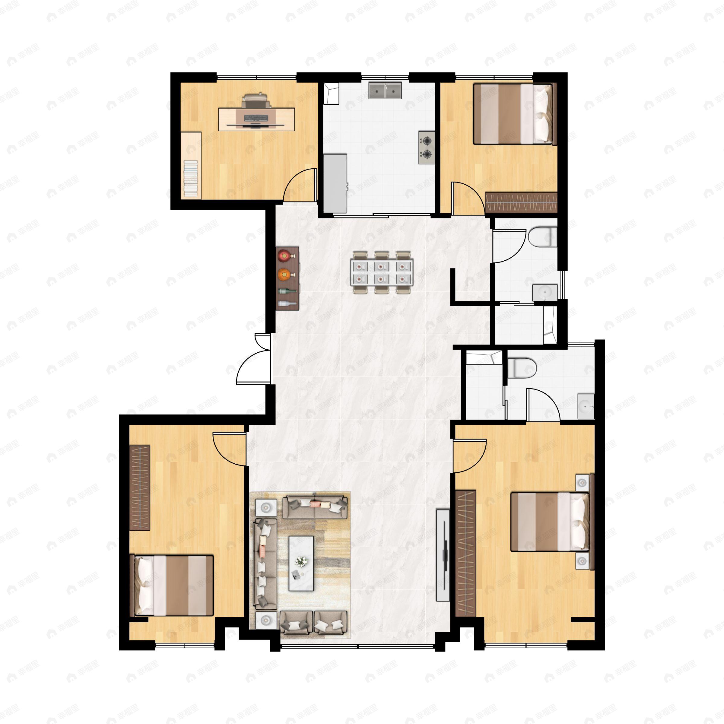 4室2厅2卫建面157平南|北户型图