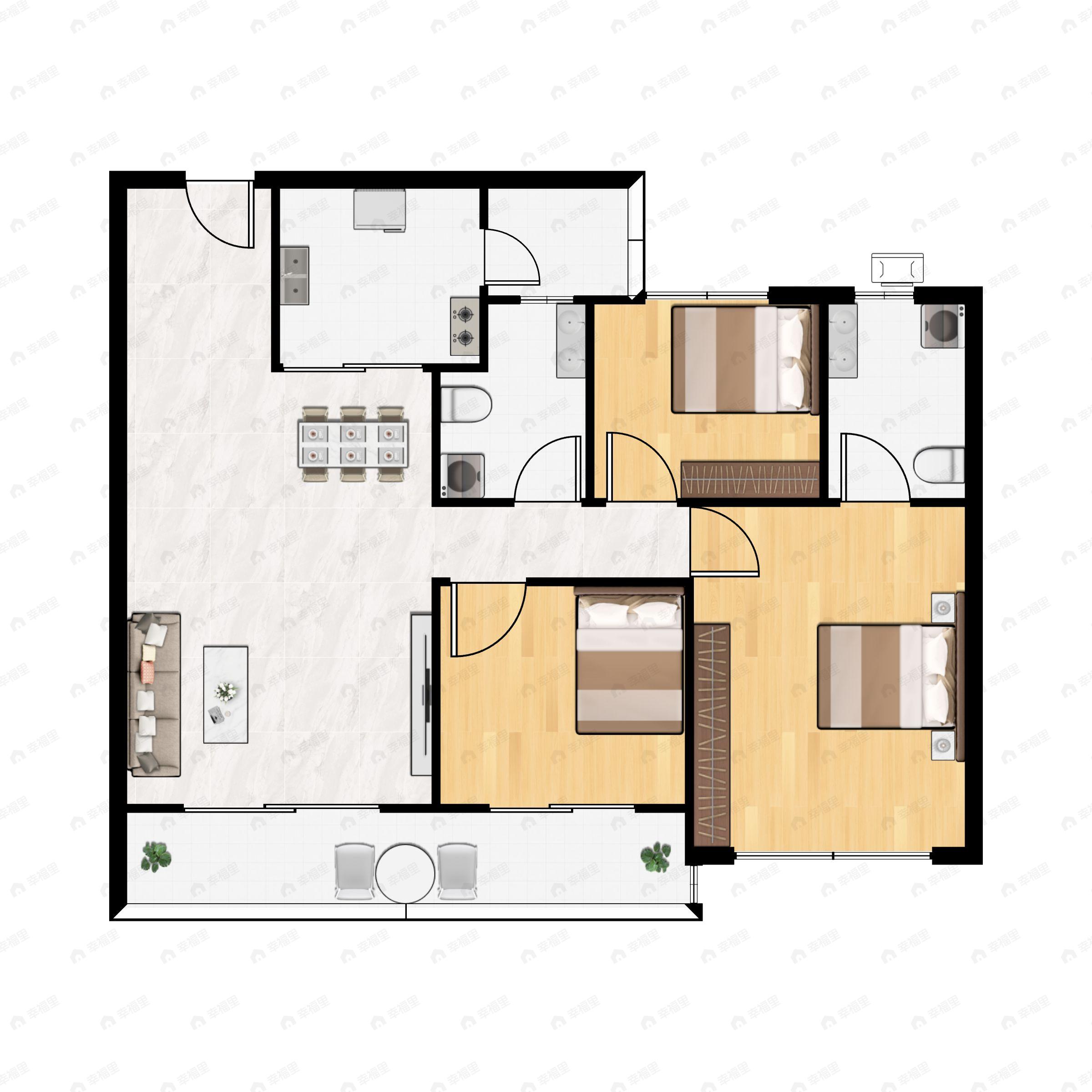 3室2厅2卫建面115平户型图