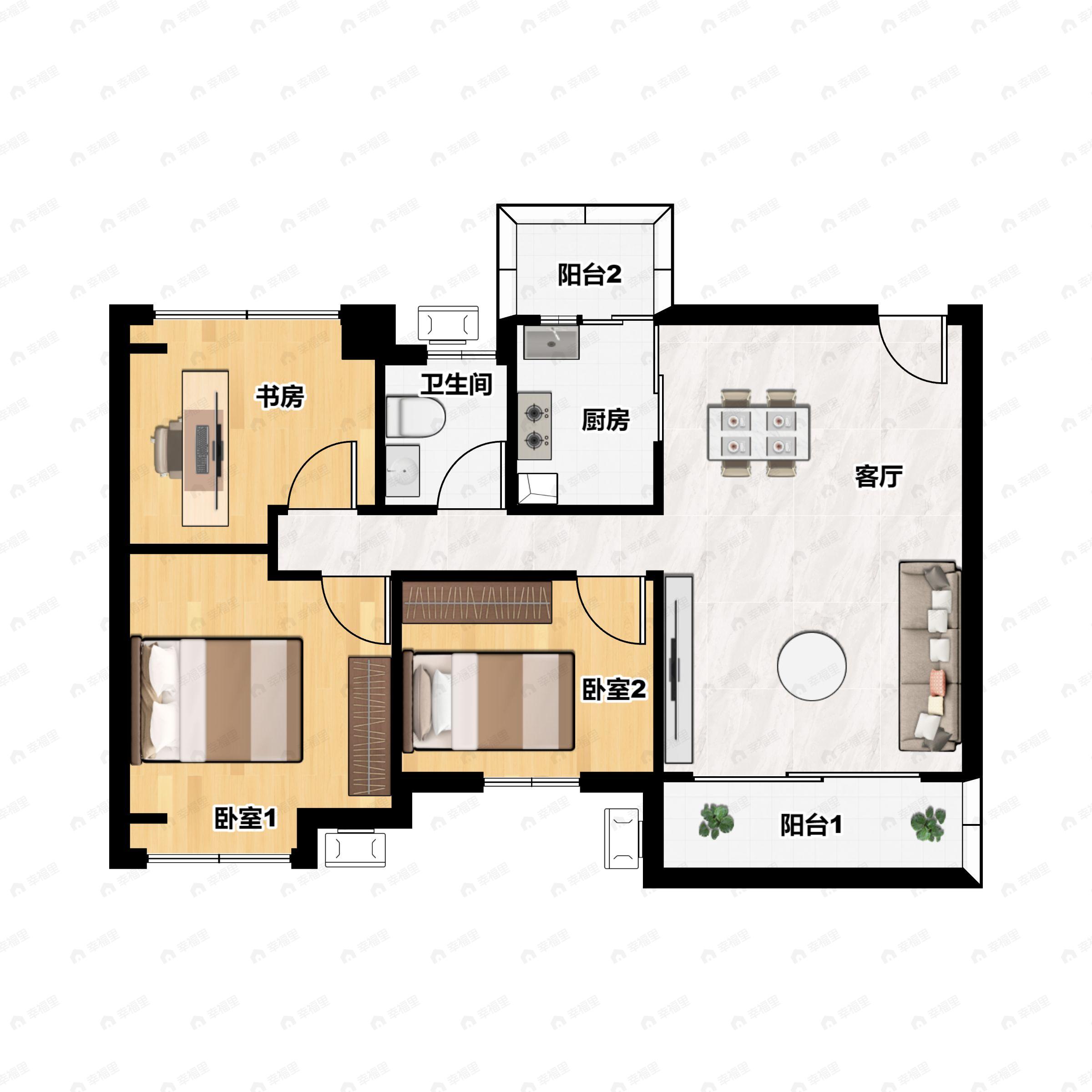 3室2厅1卫建面96平户型图