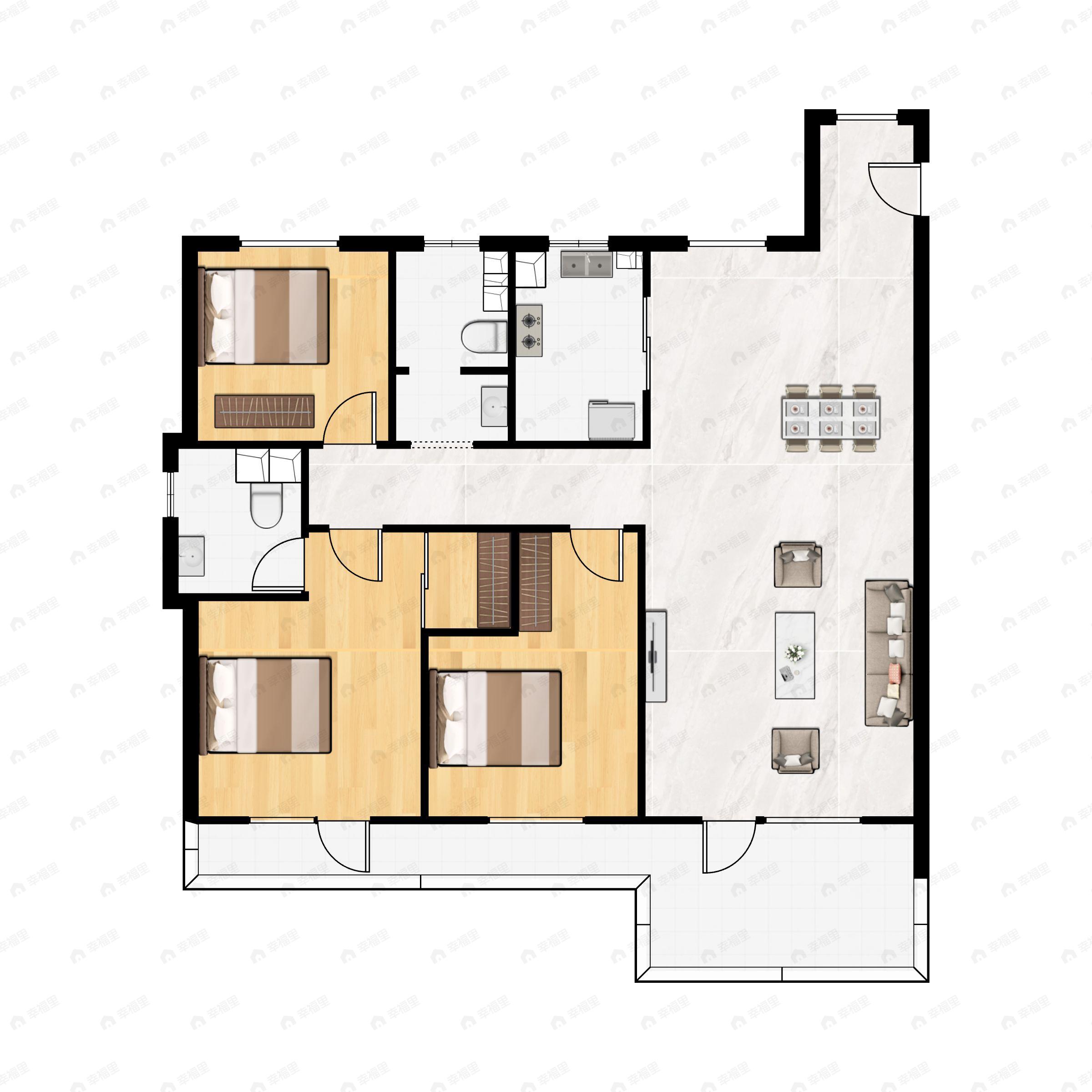 3室2厅2卫建面136平户型图