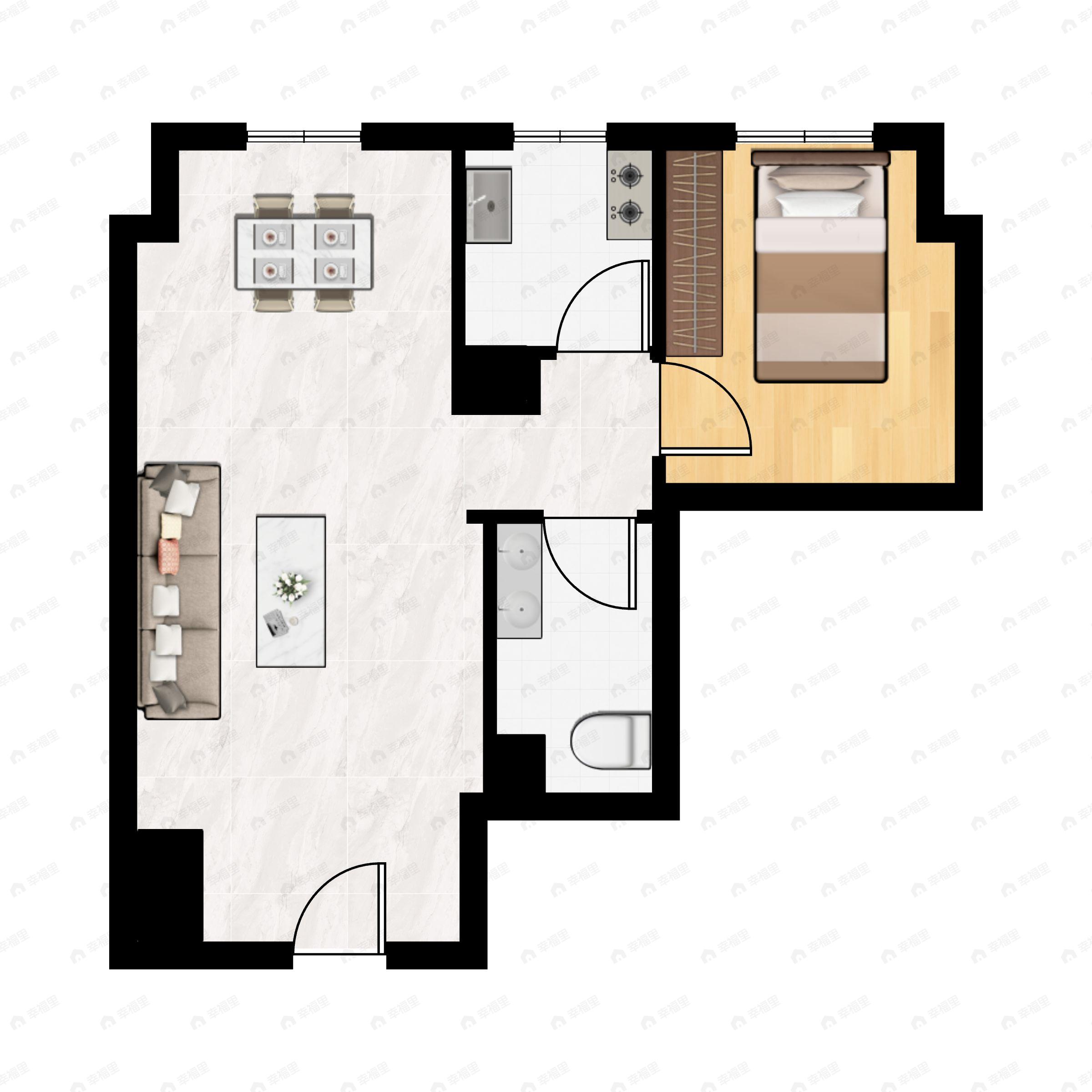 1室1厅1卫建面57m²北户型图