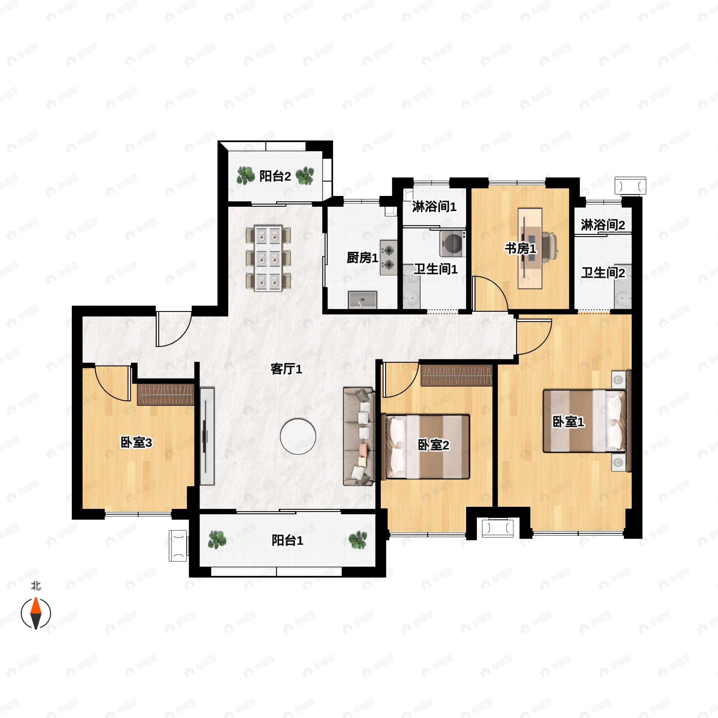 4室2厅2卫建面141平户型图