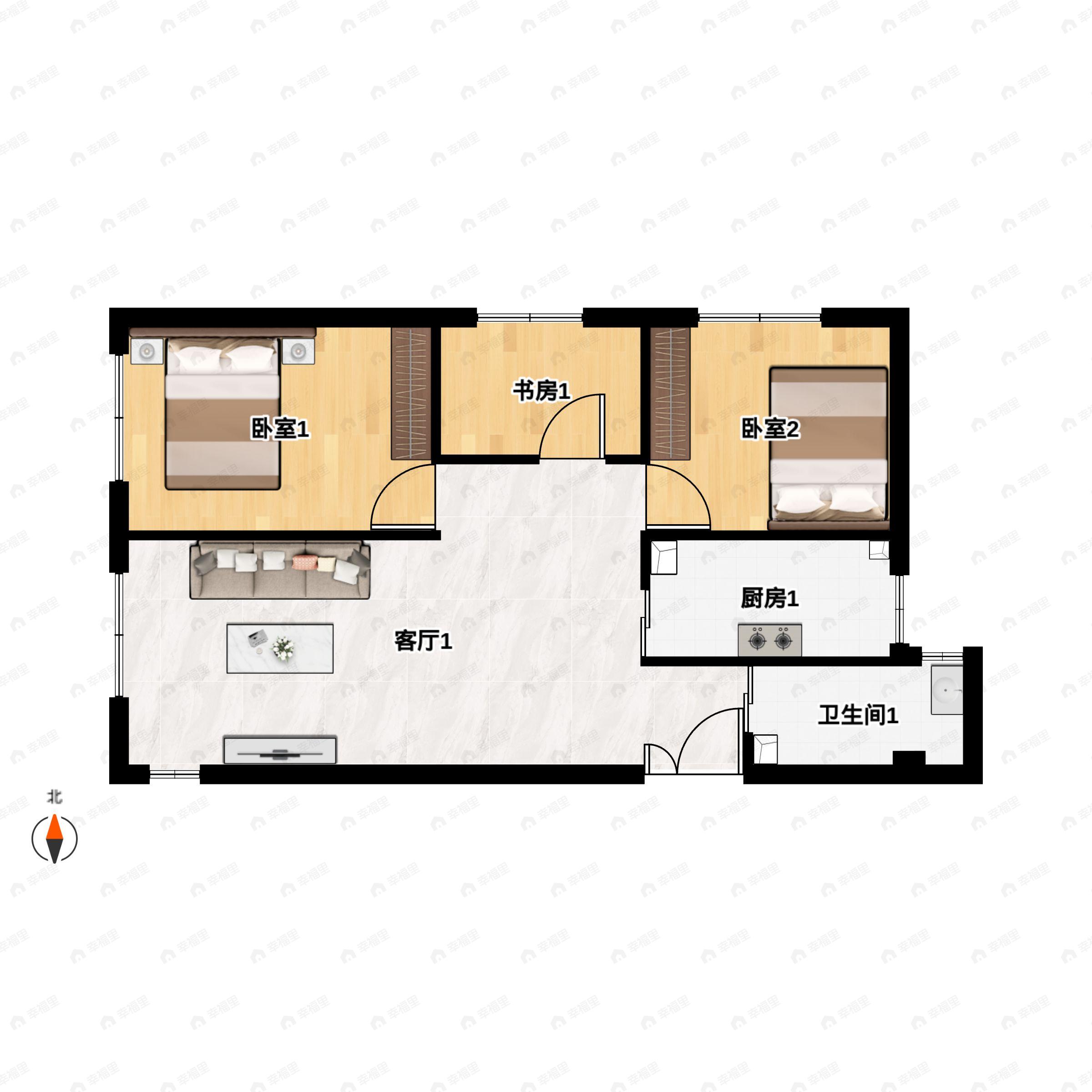 3室2厅1卫建面107平西北户型图