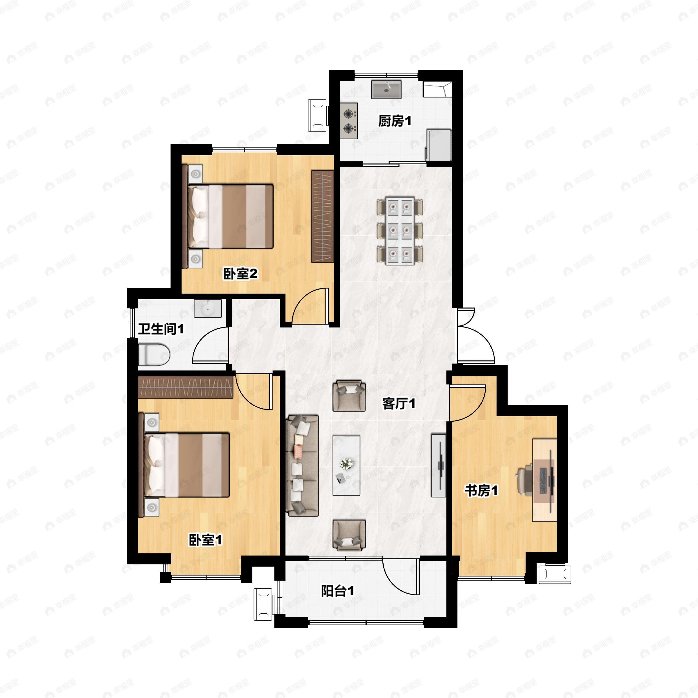 3室2厅1卫建面117平南|北户型图