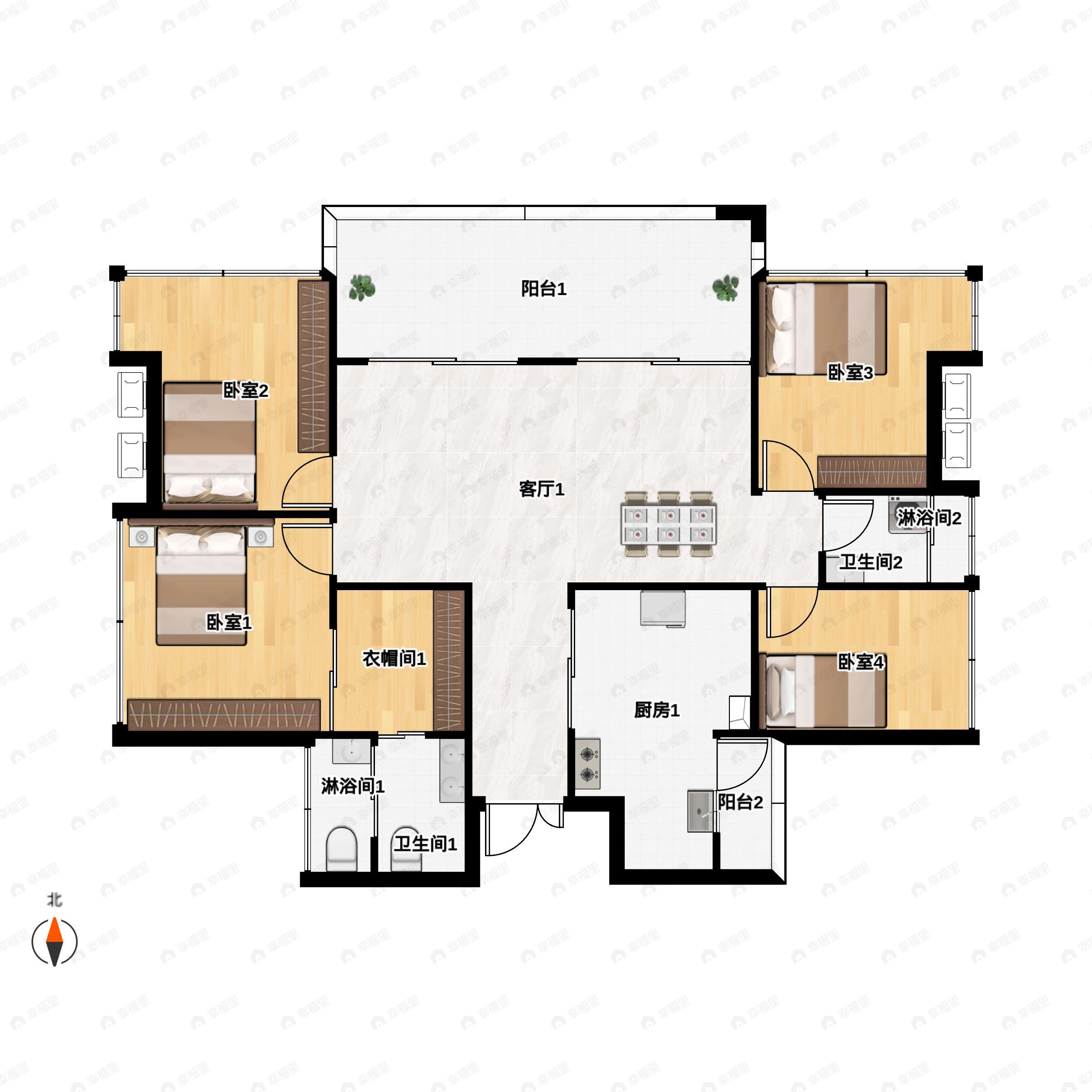 4室2厅2卫建面125平南|北户型图