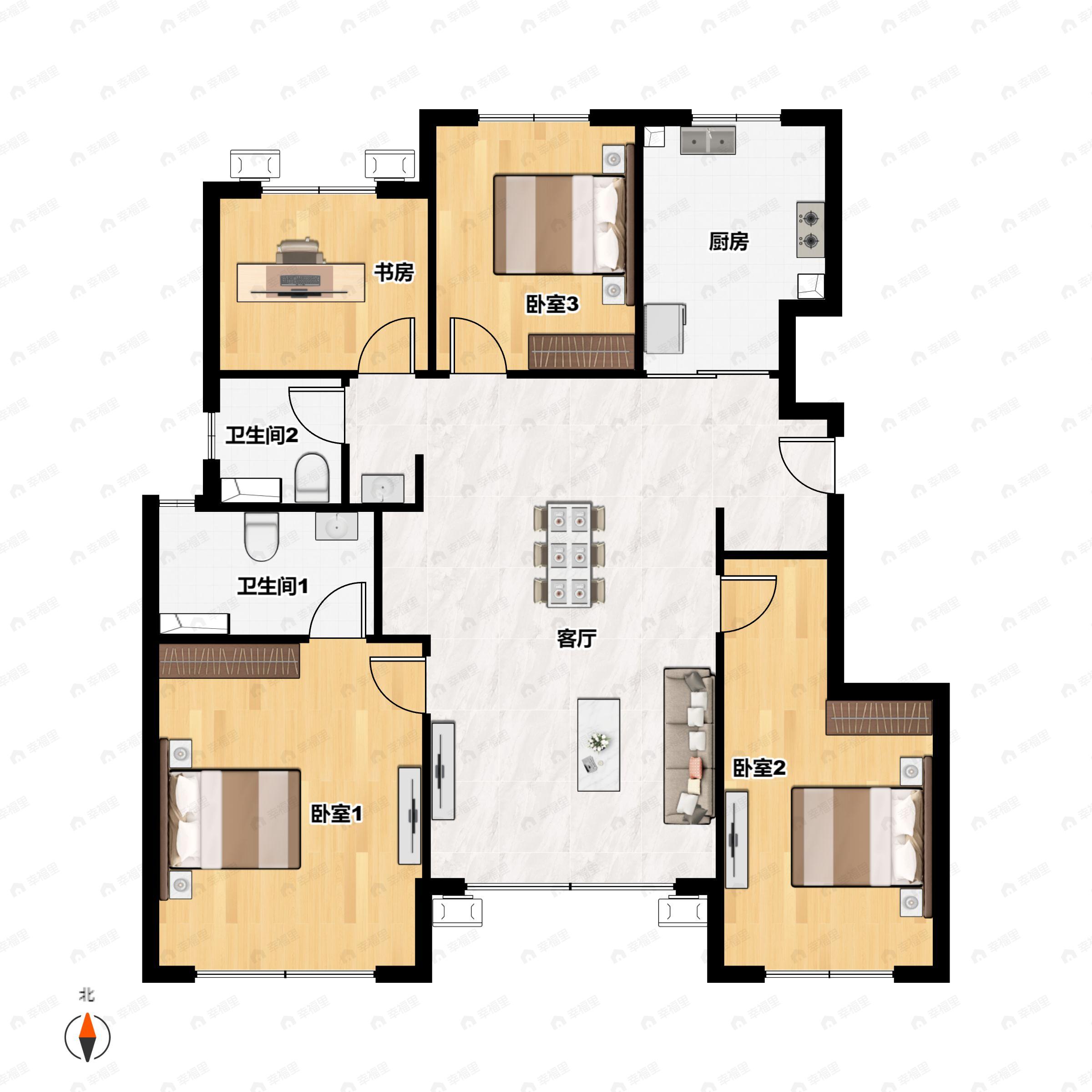 4室2厅2卫建面115平户型图