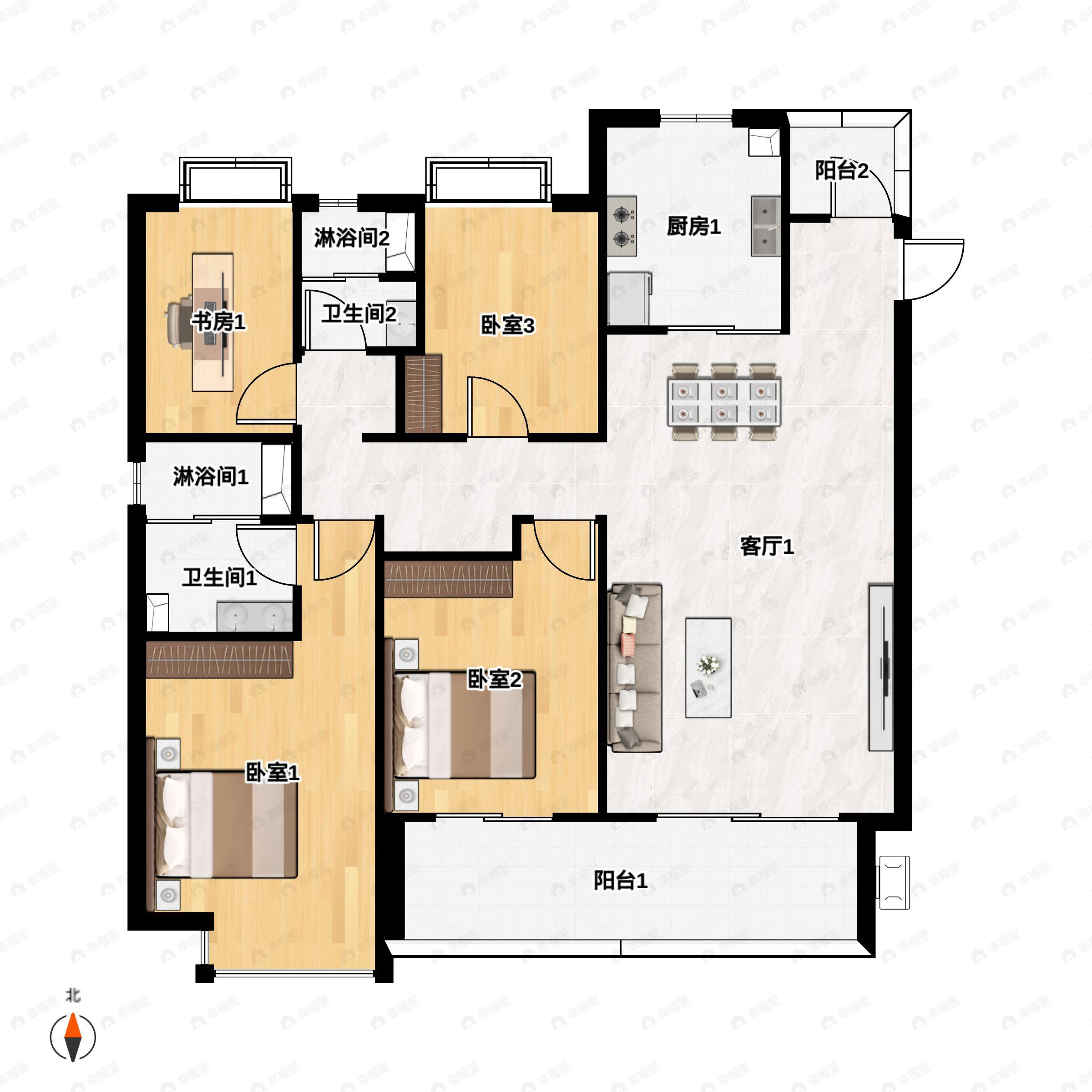 七彩国际社区4室2厅2卫户型图