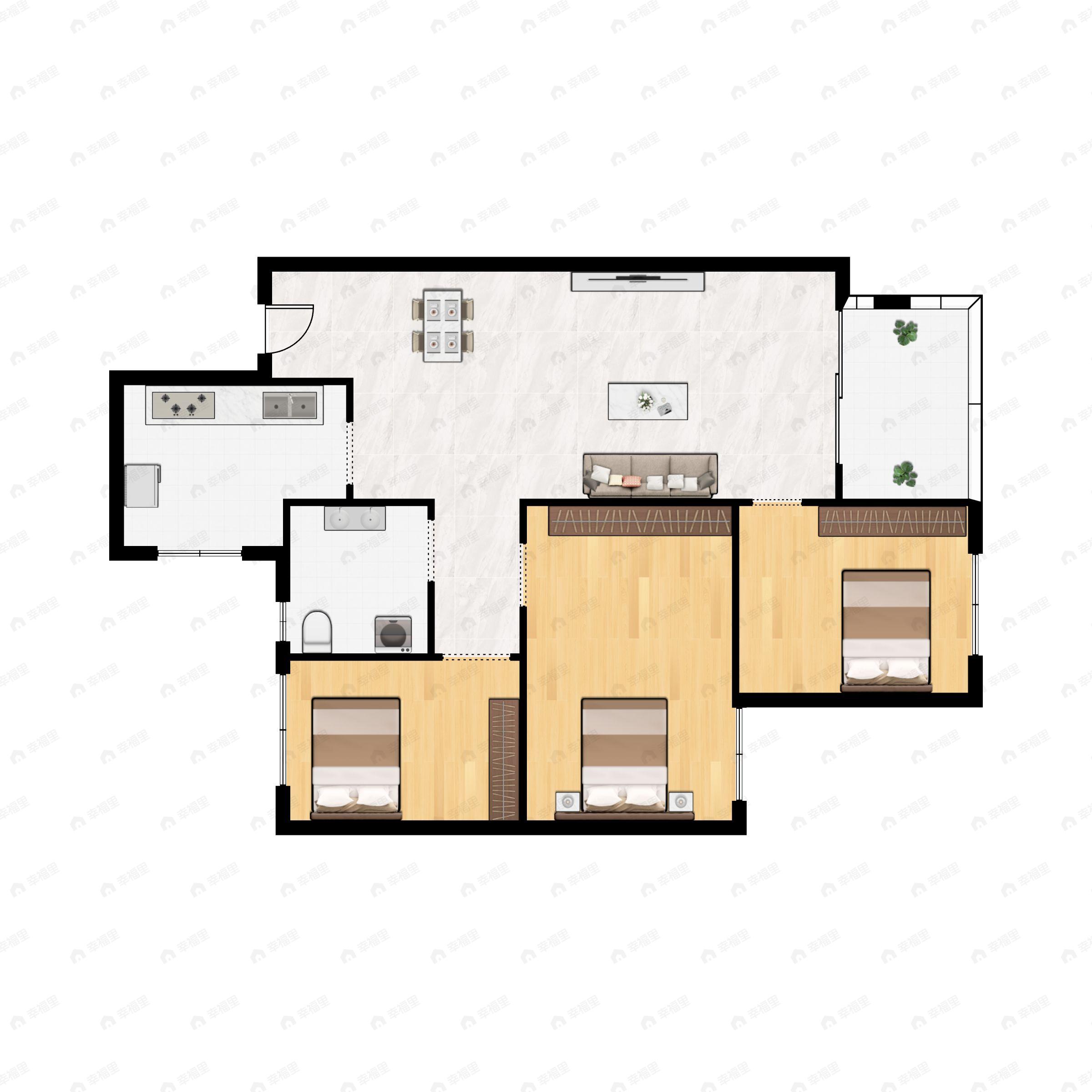 俊发龙泉俊园3室2厅1卫户型图
