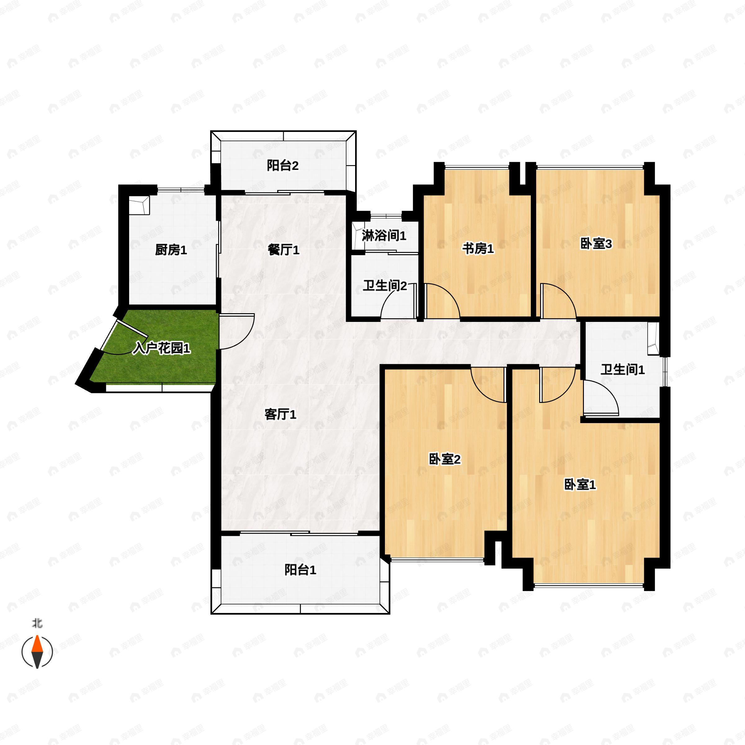 4室2厅2卫建面141平南|北户型图
