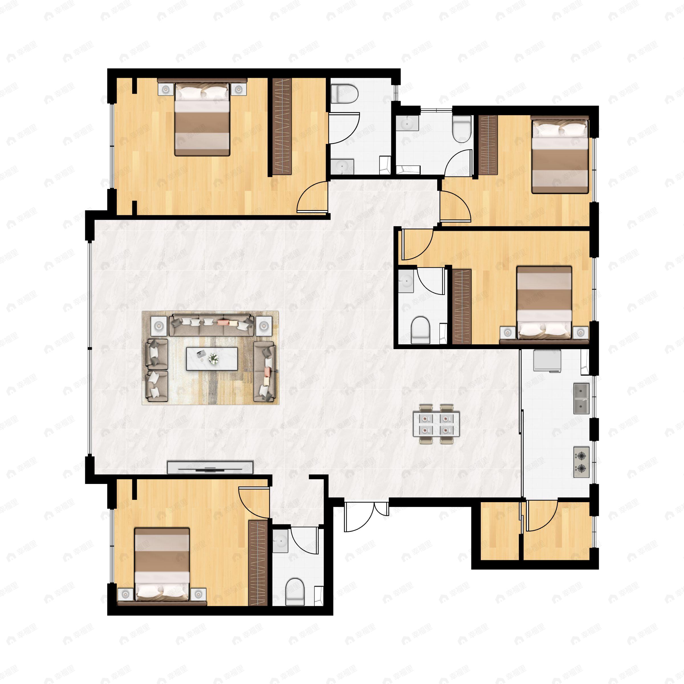 4室2厅4卫建面200平北|南户型图