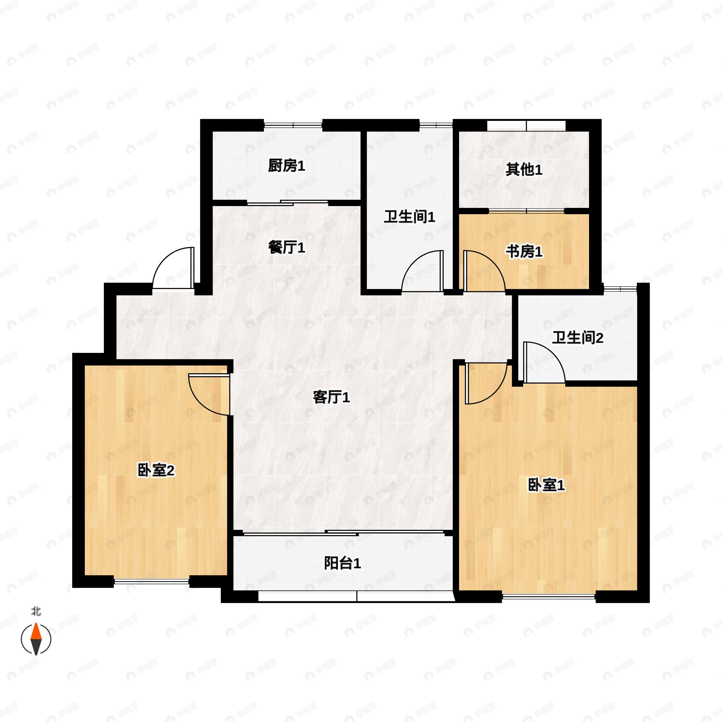 3室2厅2卫建面95m²南|北户型图