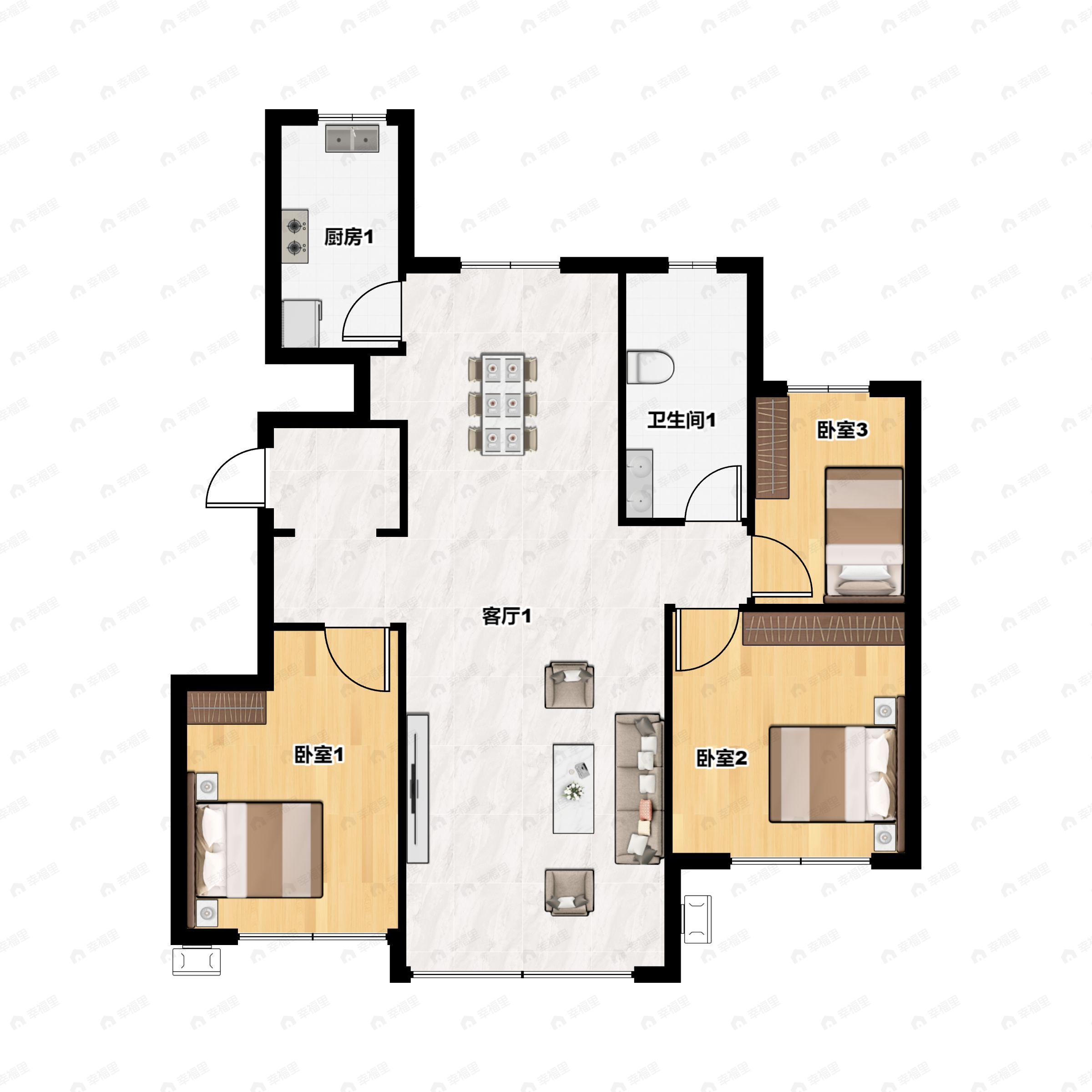 呼和浩特恒大养生谷3室2厅1卫户型图
