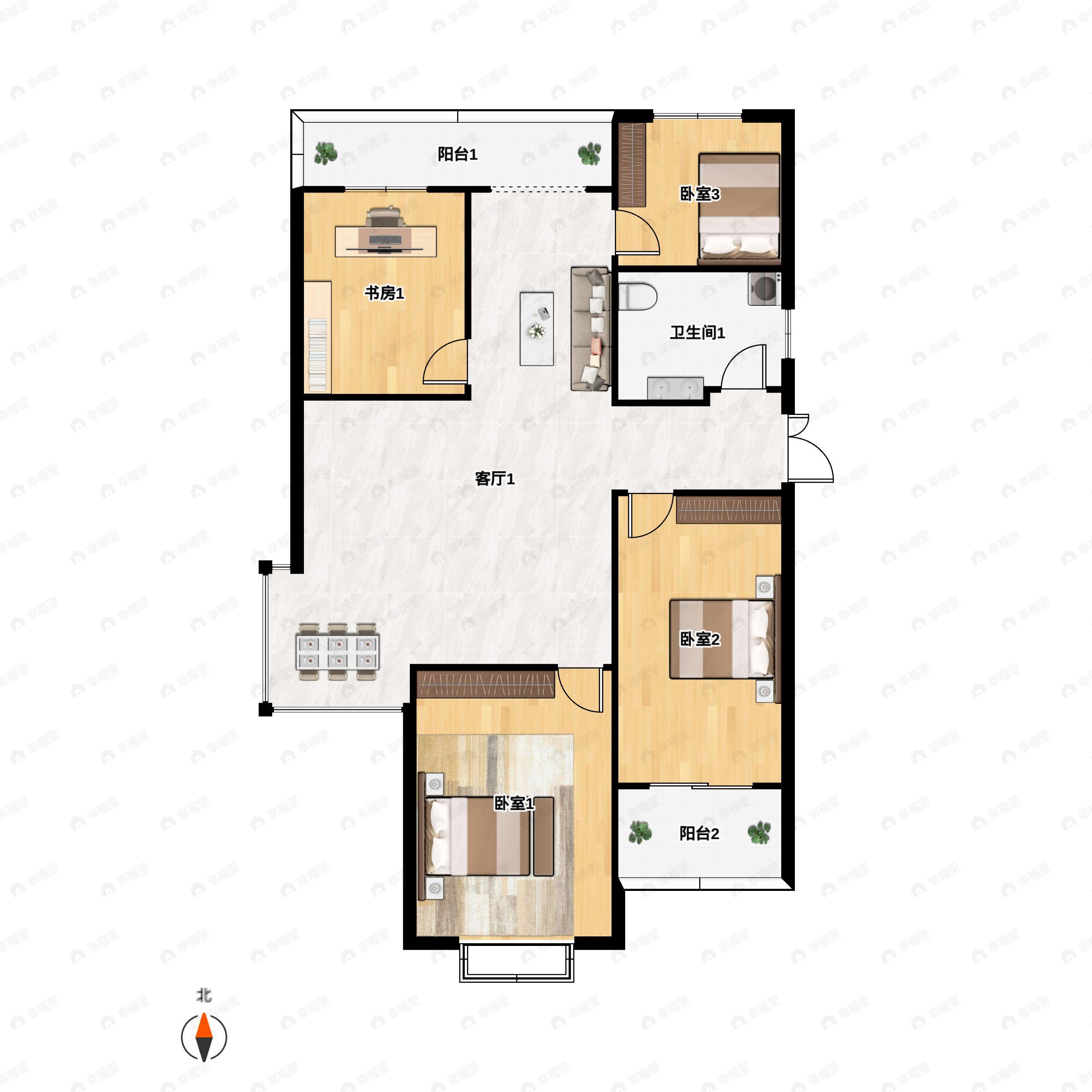 3室2厅2卫建面117平户型图