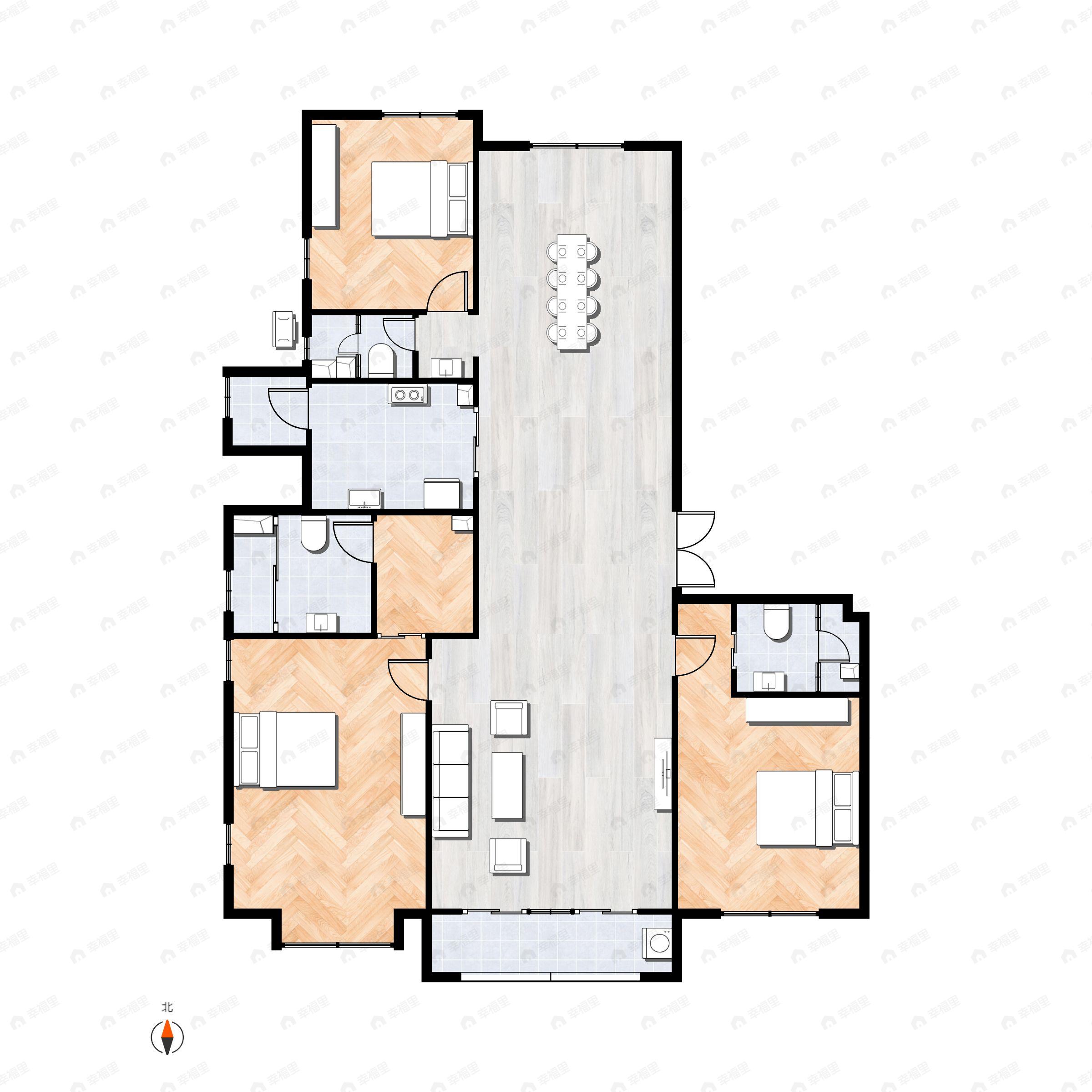 3室2厅3卫建面209平北|南户型图