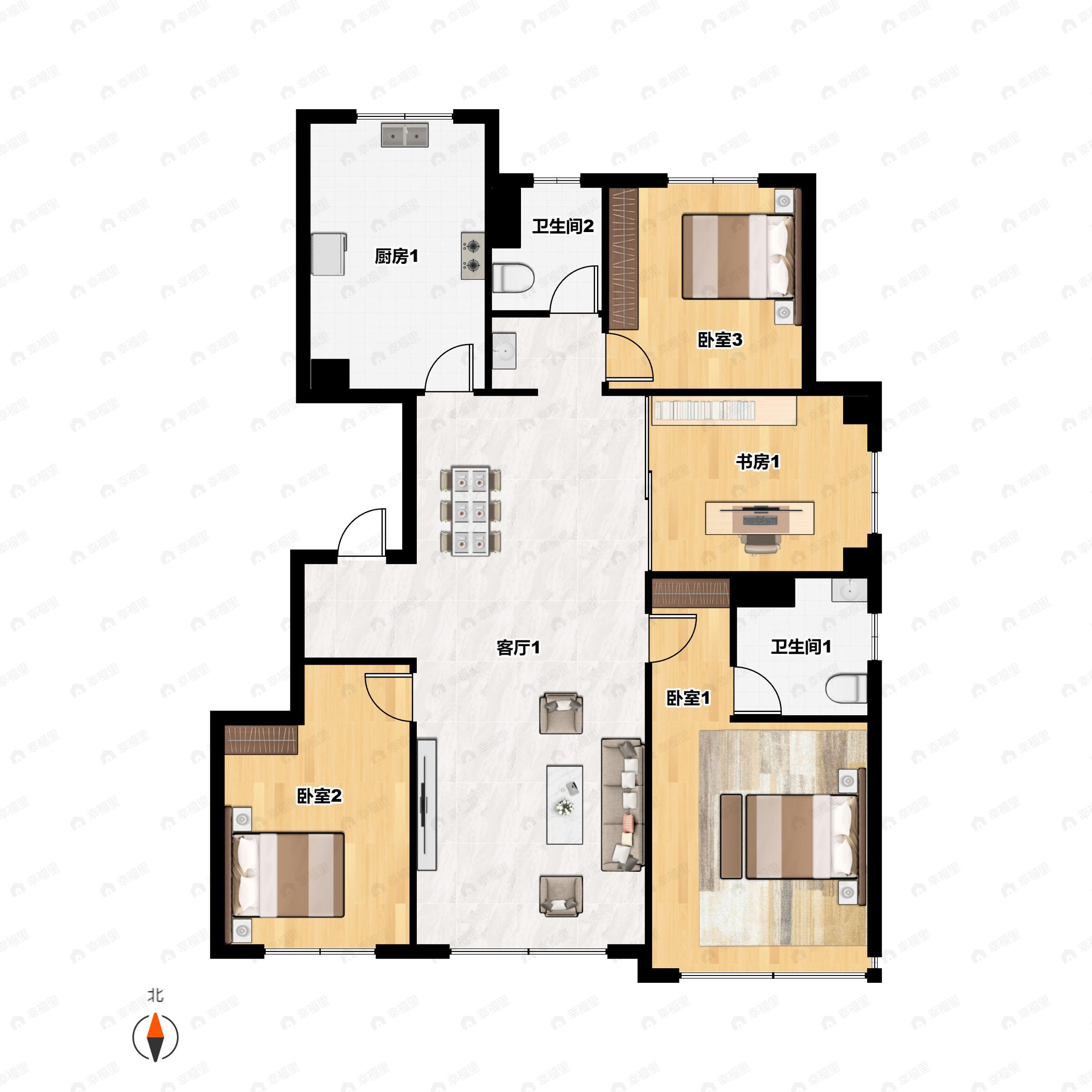 4室2厅2卫建面140平南户型图