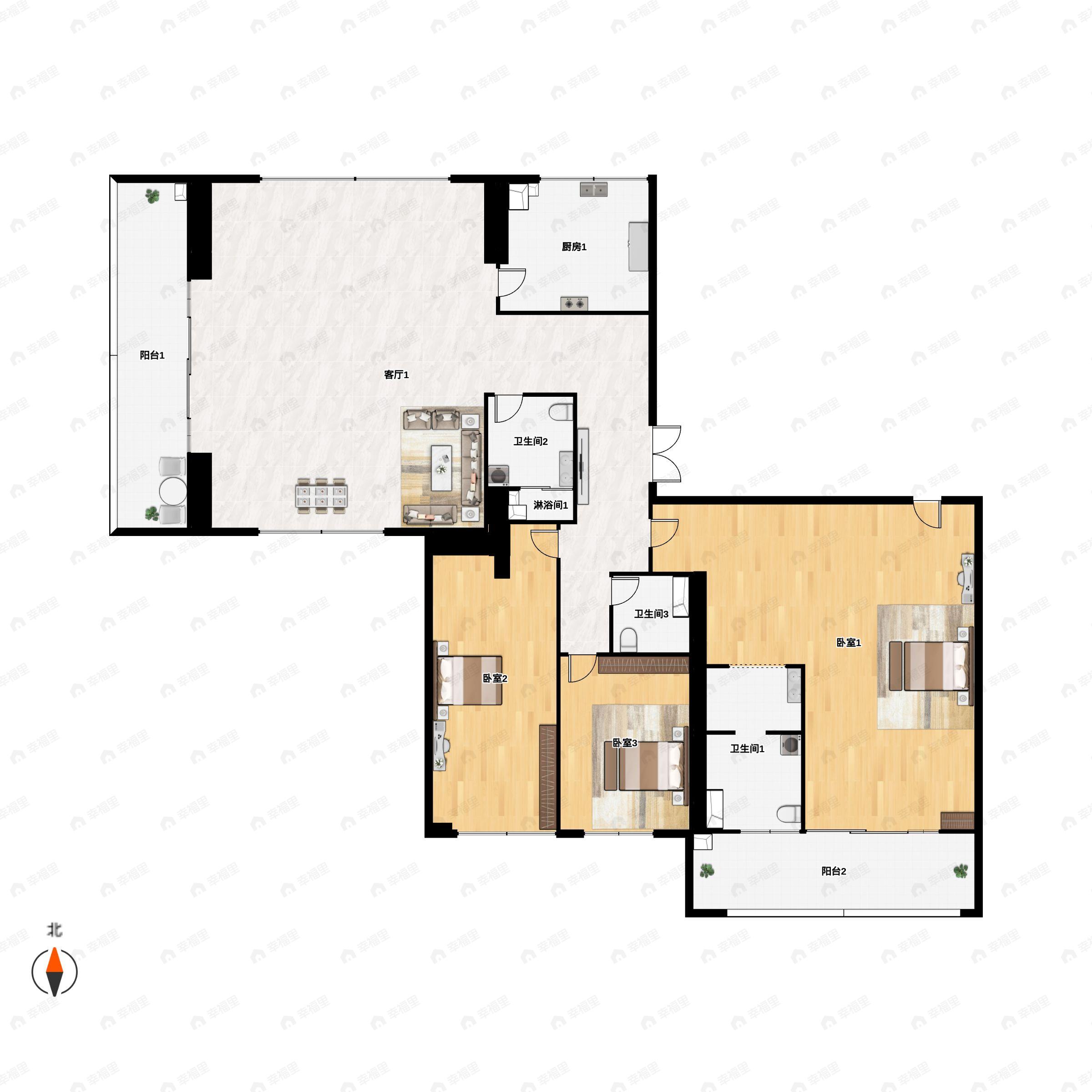 浐灞金融城·桃花TAN3室2厅3卫户型图