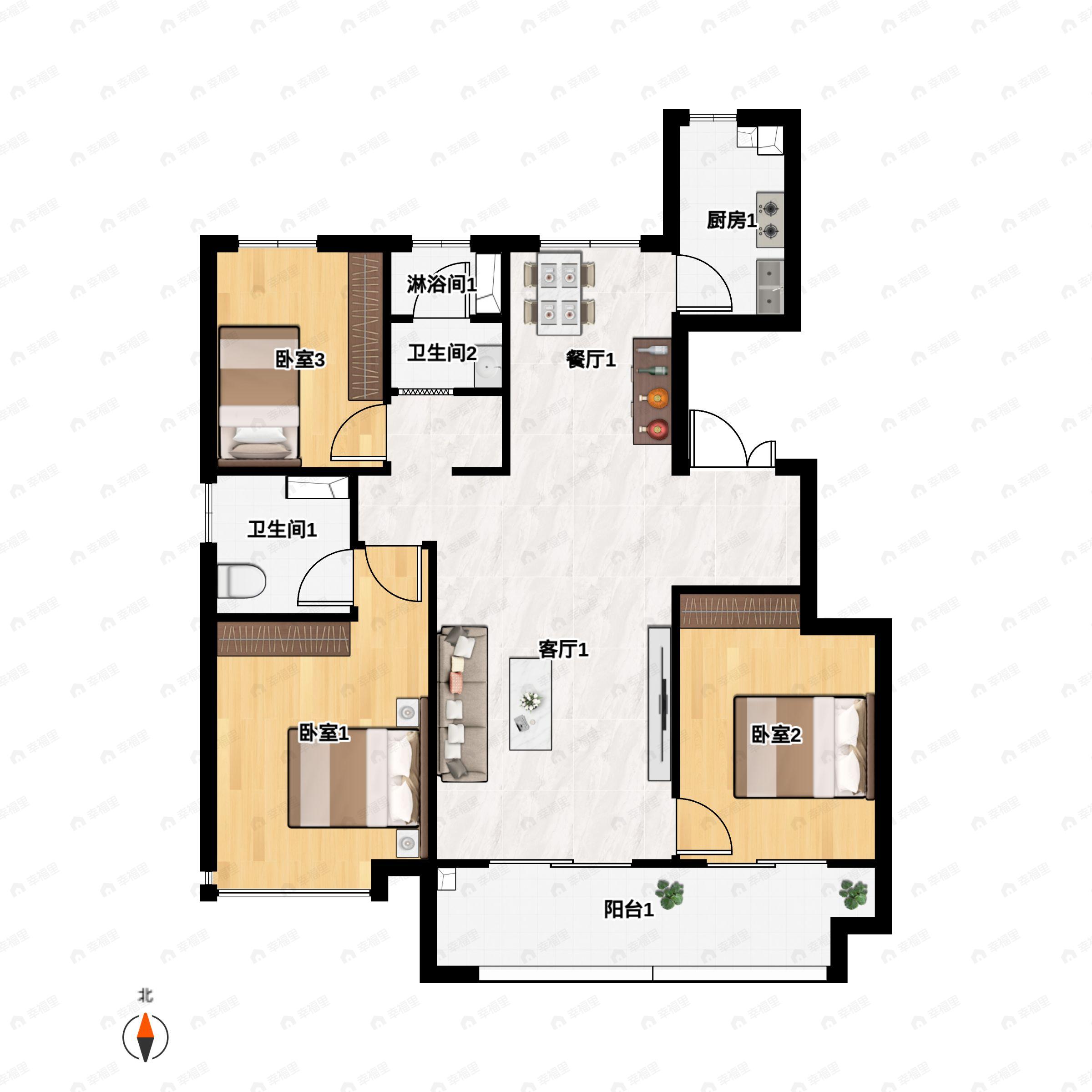 3室2厅2卫建面115平户型图