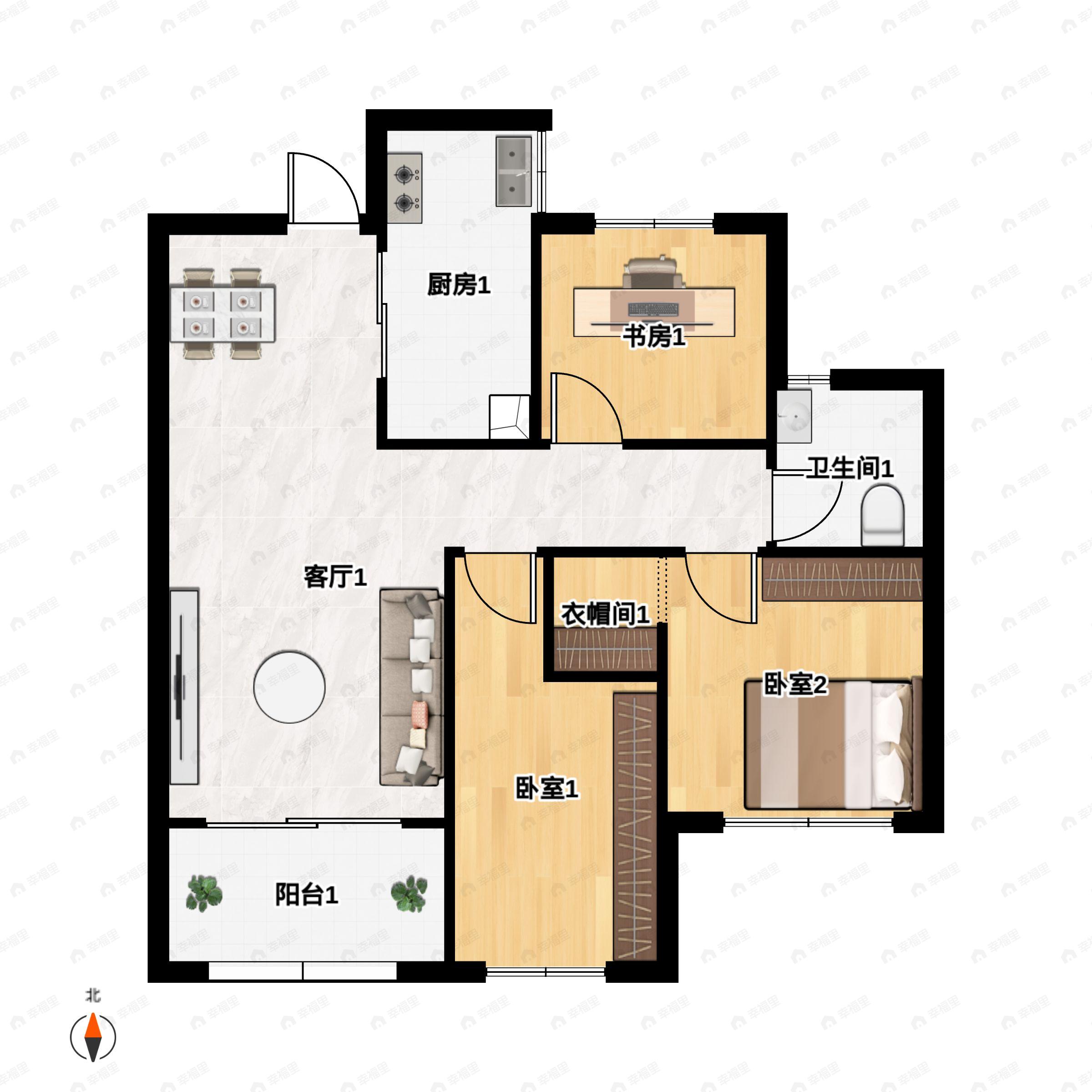 3室2厅1卫建面89平户型图