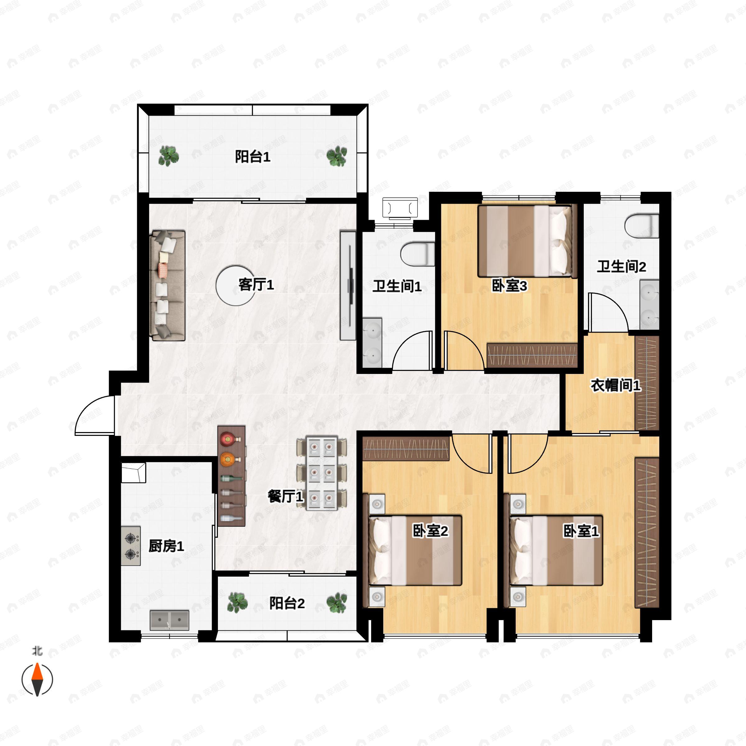 瑞恒新城3室2厅2卫户型图