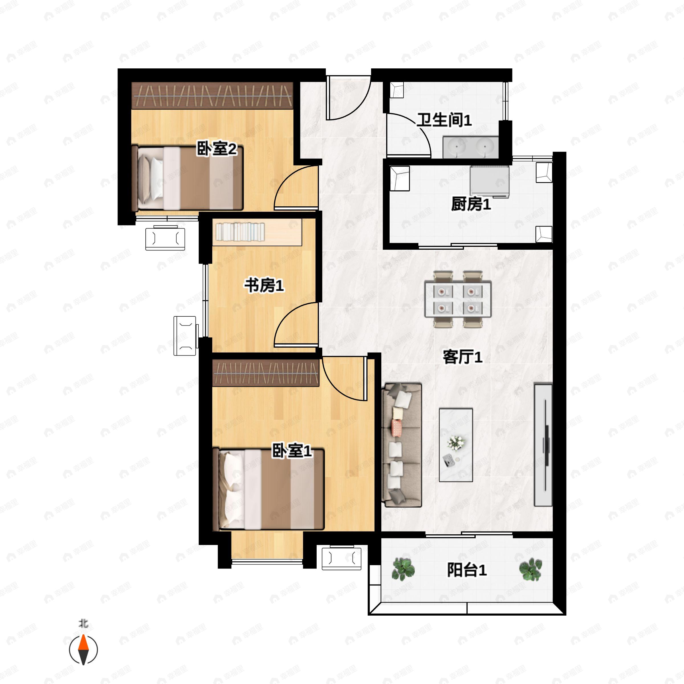 3室2厅1卫建面100平undefined户型图