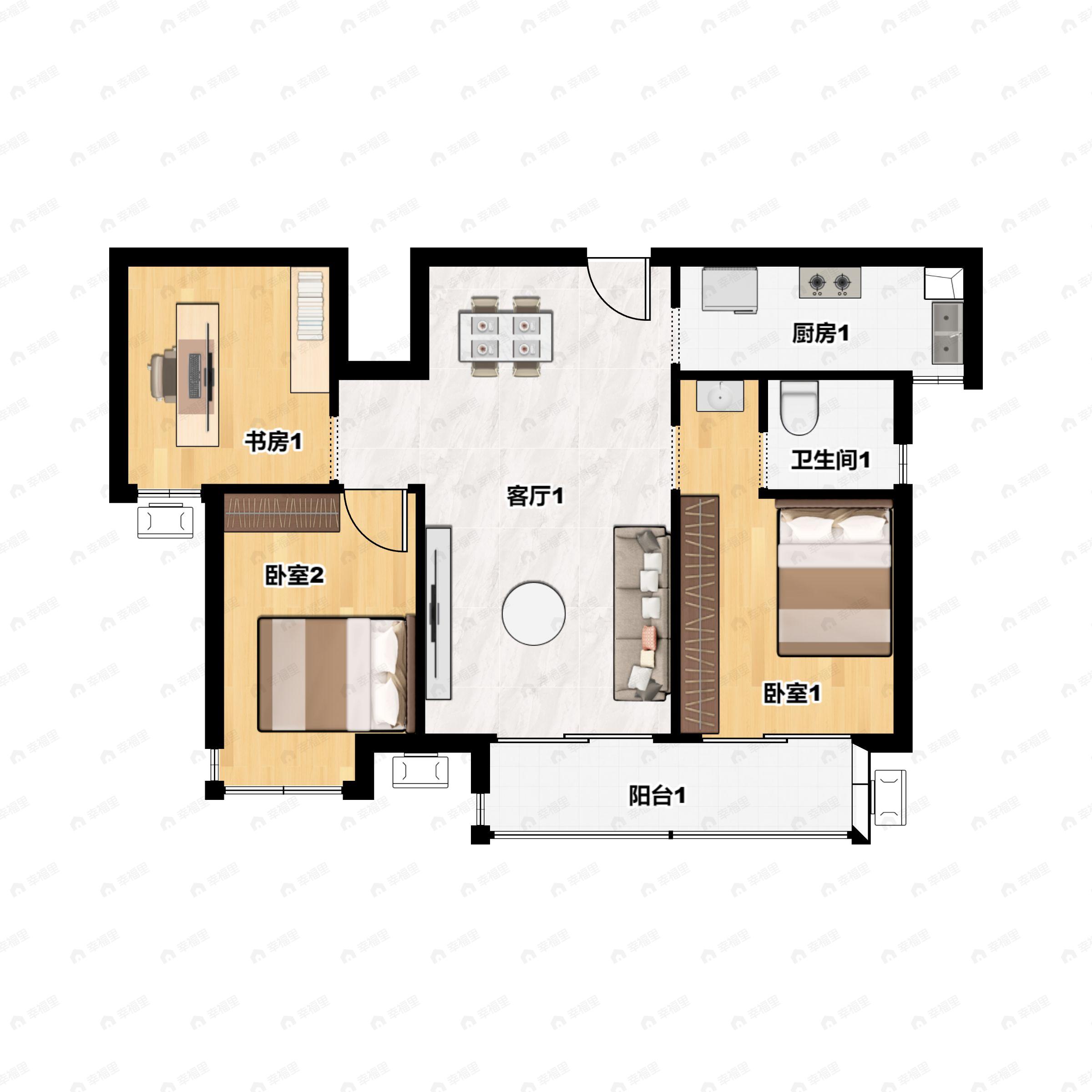3室2厅1卫建面98平户型图