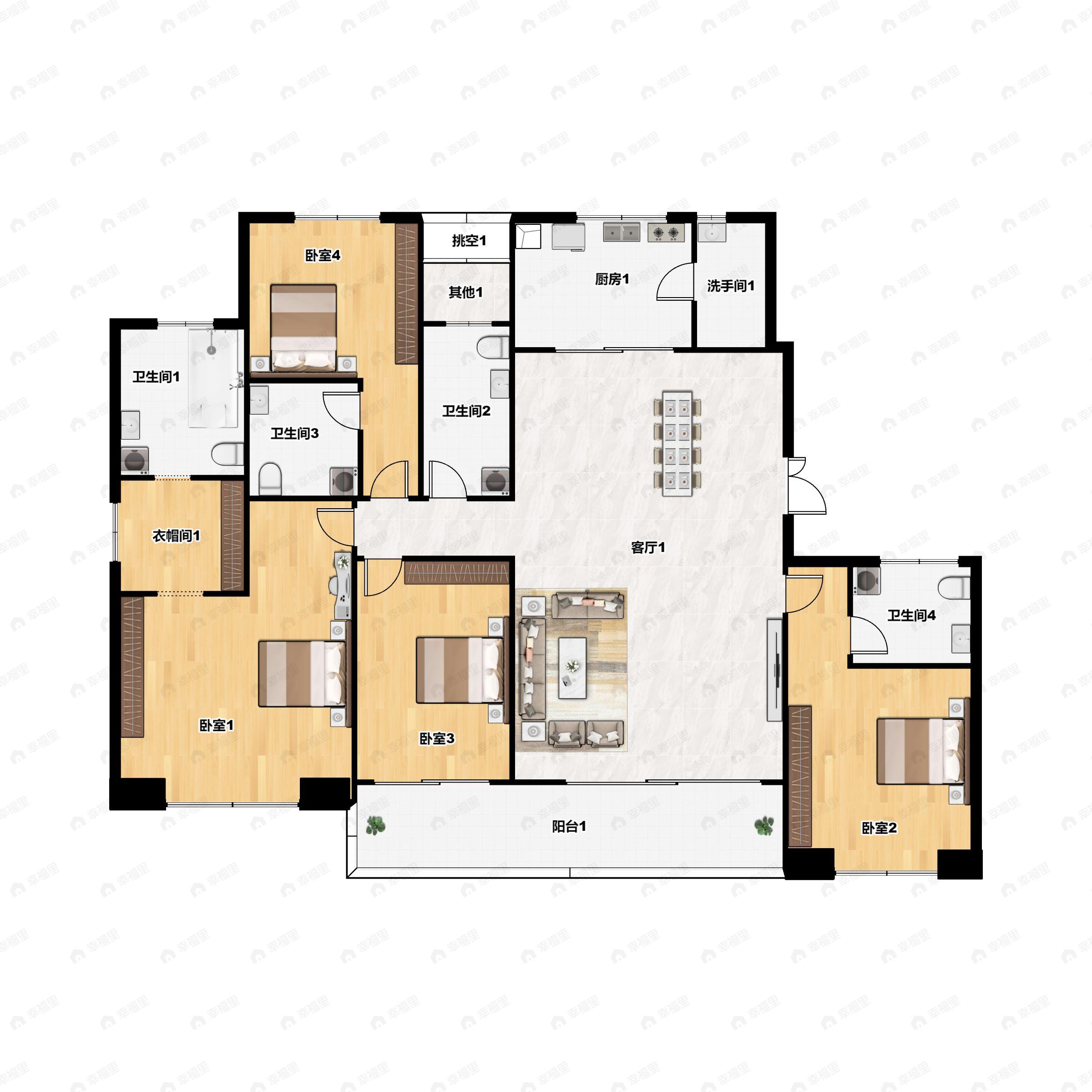 4室2厅3卫建面209平户型图