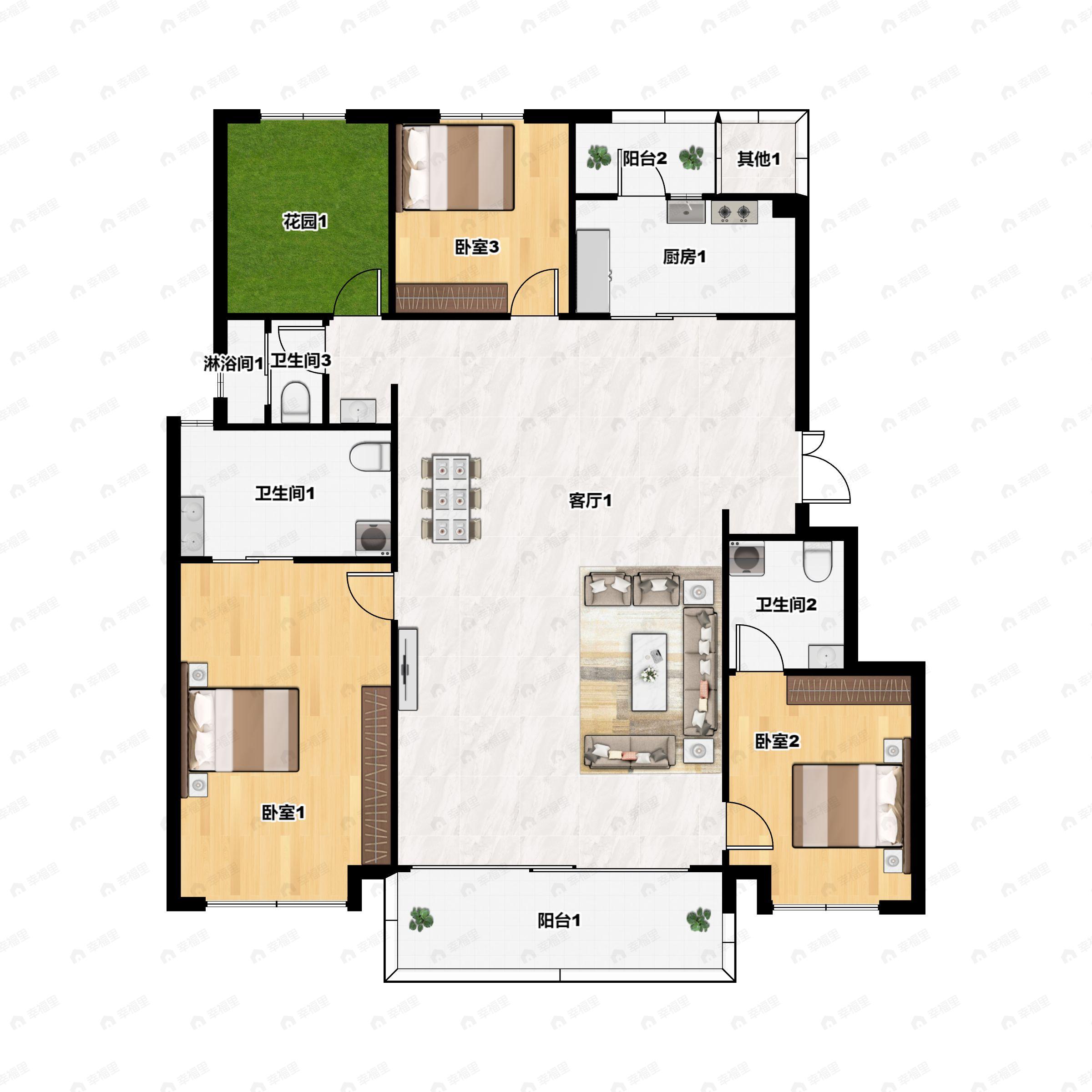 4室2厅3卫建面166平户型图