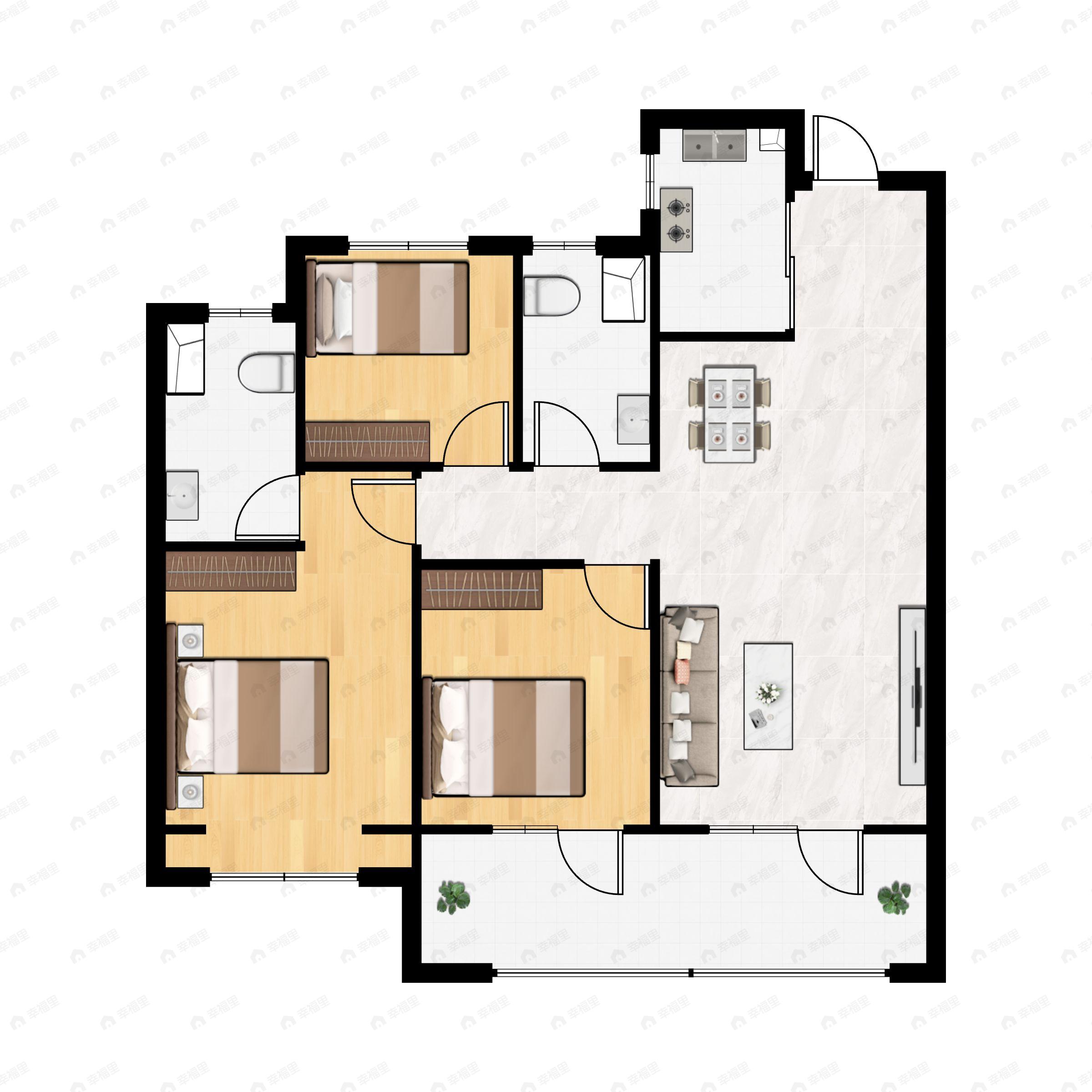 福瀛天麓湖·紫园3室2厅2卫户型图