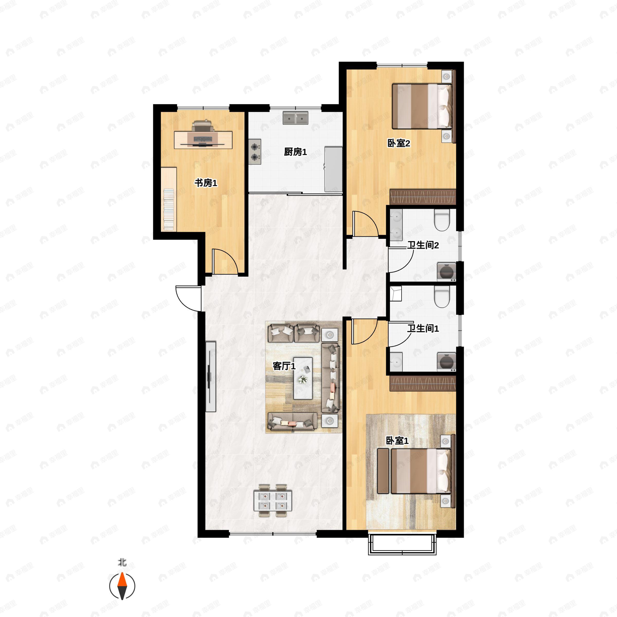 3室2厅2卫建面134平户型图