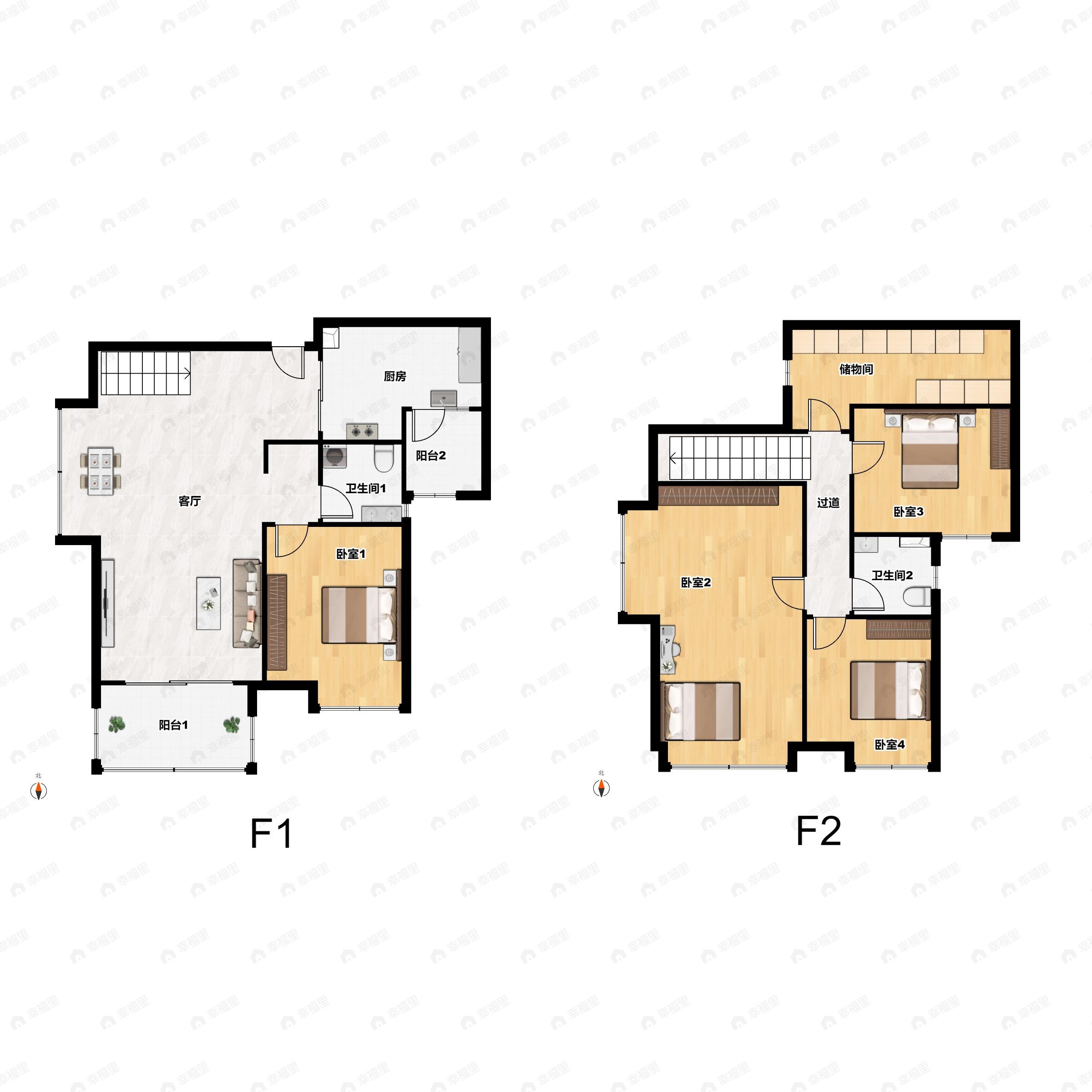 4室1厅2卫建面127平户型图