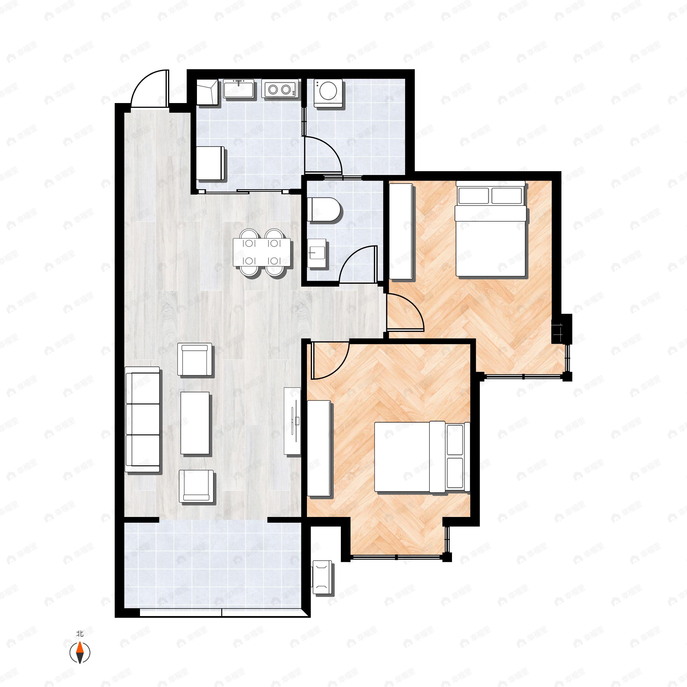 2室2厅1卫建面84m²西南户型图