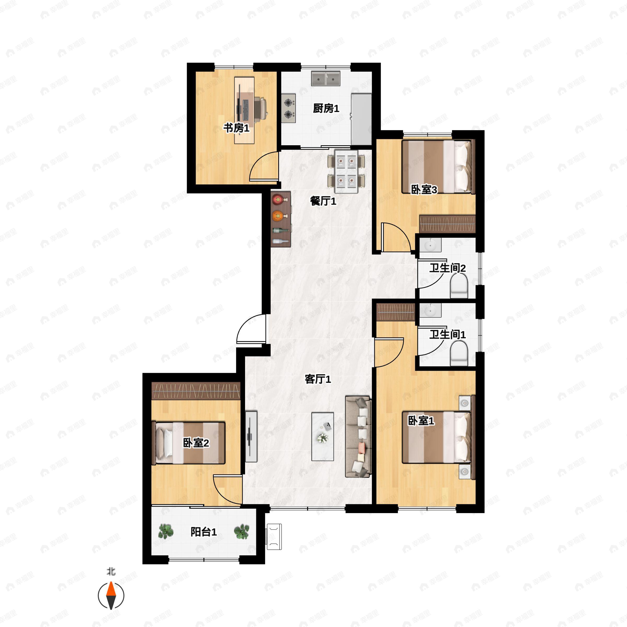 4室2厅2卫建面137平南|北户型图