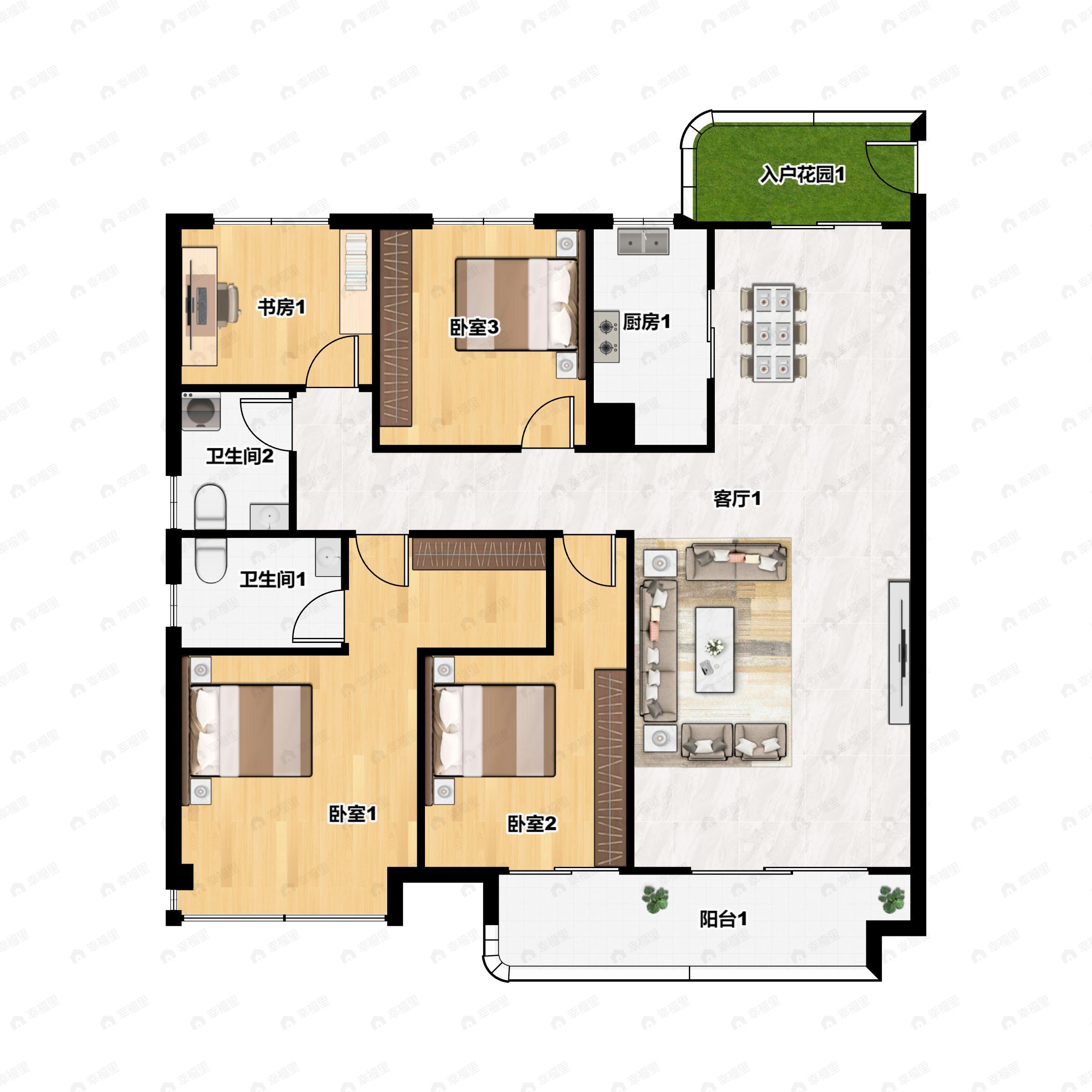成都鑫苑城4室2厅2卫户型图