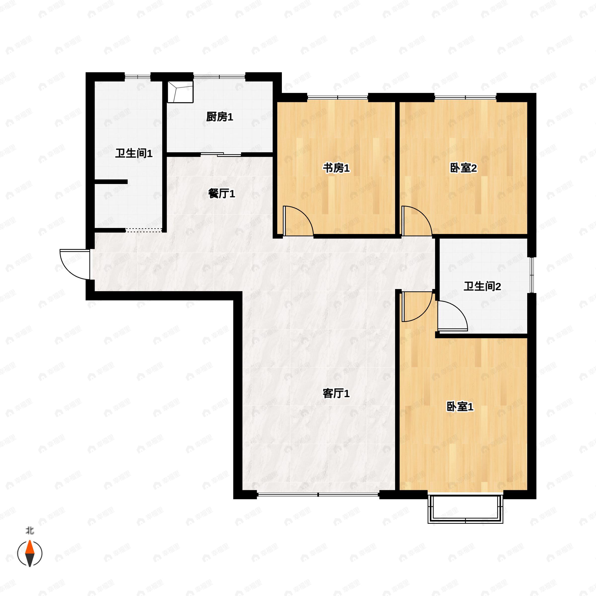 3室2厅2卫建面109平北|南户型图
