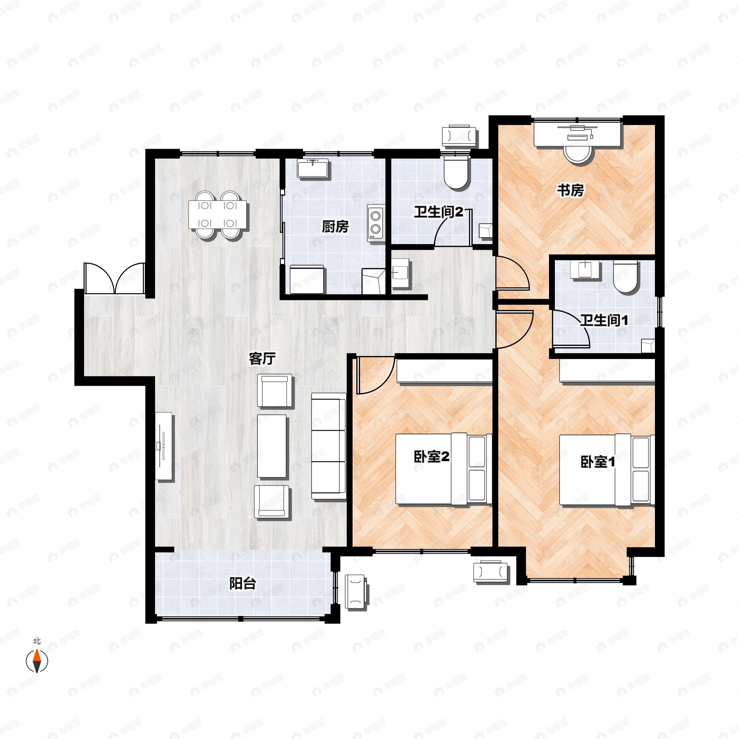 3室2厅2卫建面130平户型图