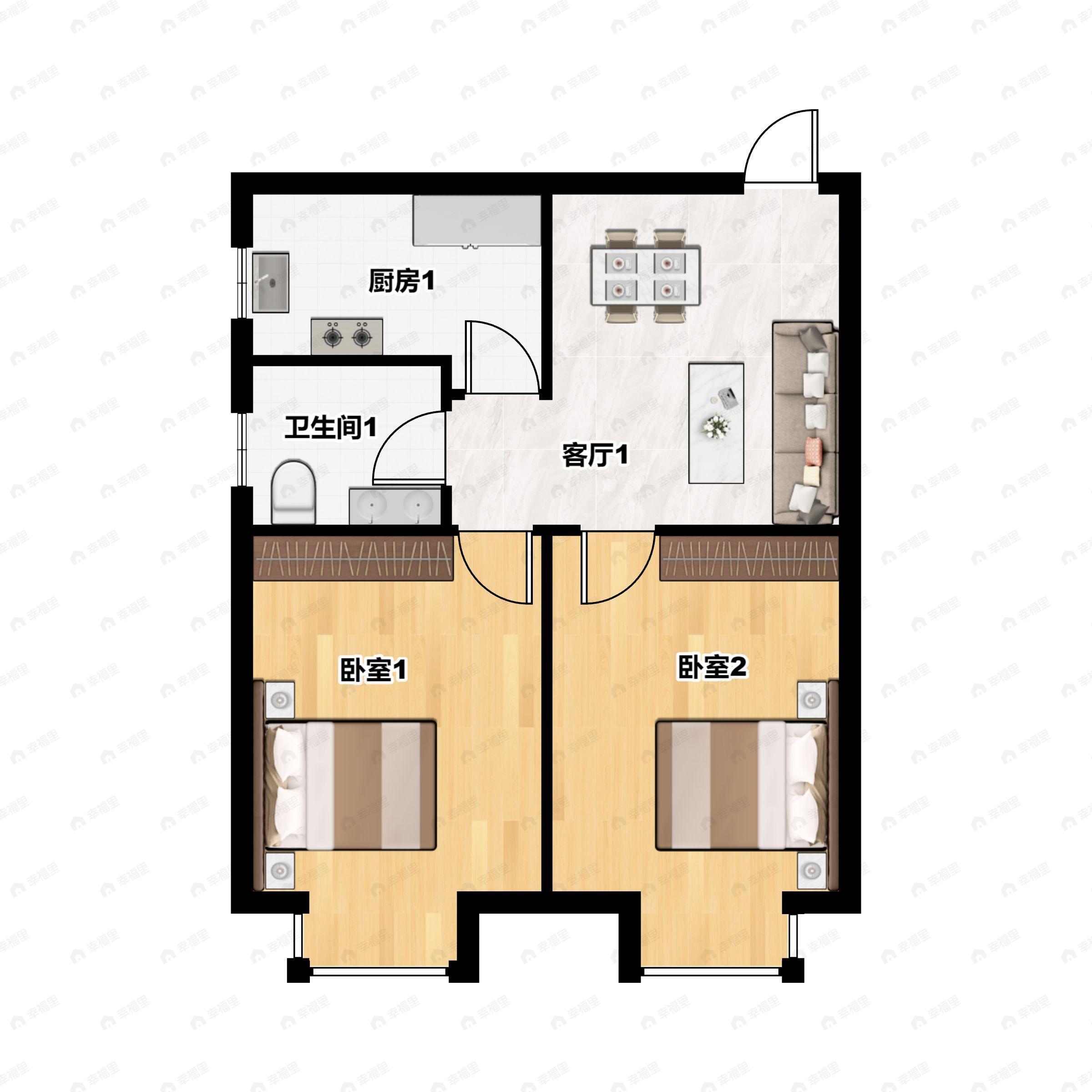 2室2厅1卫建面68平户型图