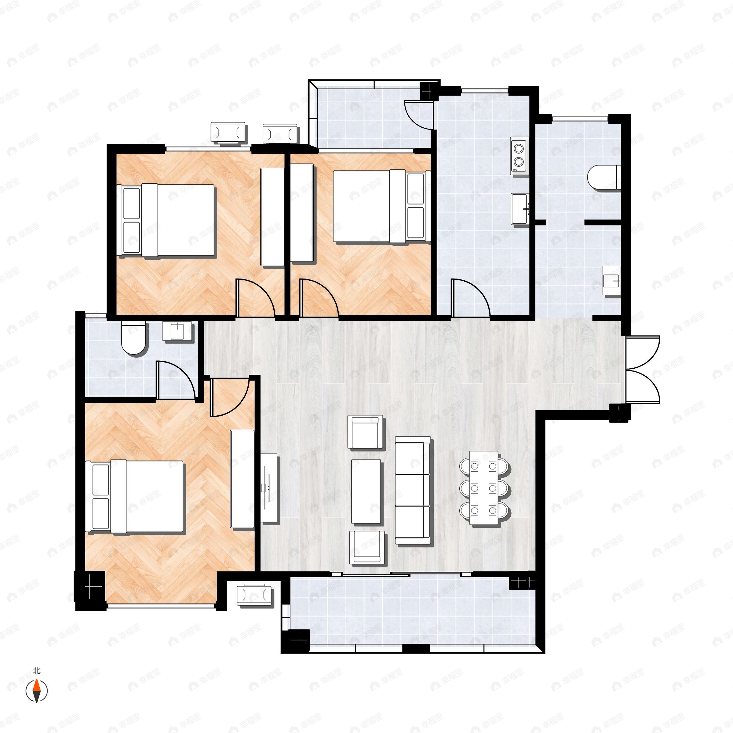 3室2厅2卫建面116平南户型图
