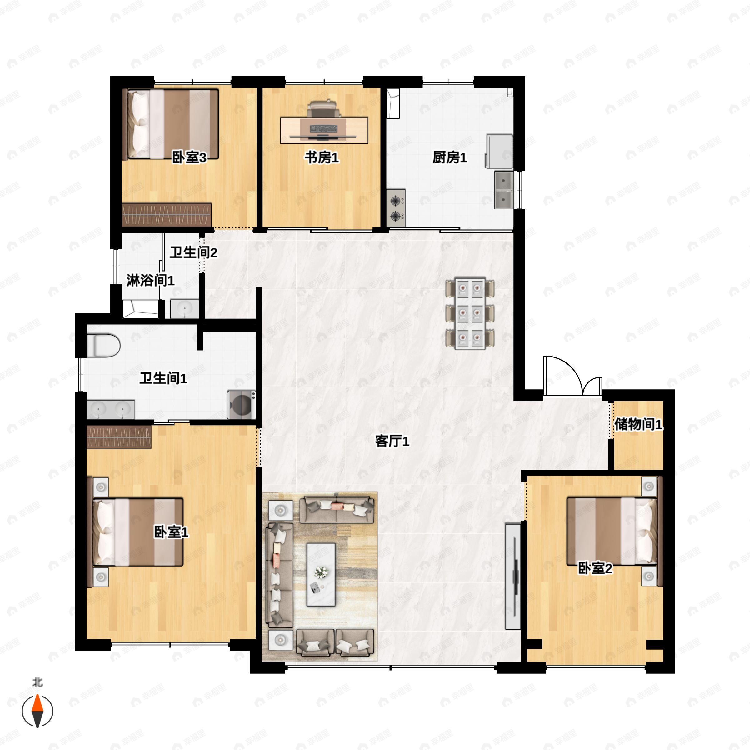 中海峰境南开4室2厅2卫户型图