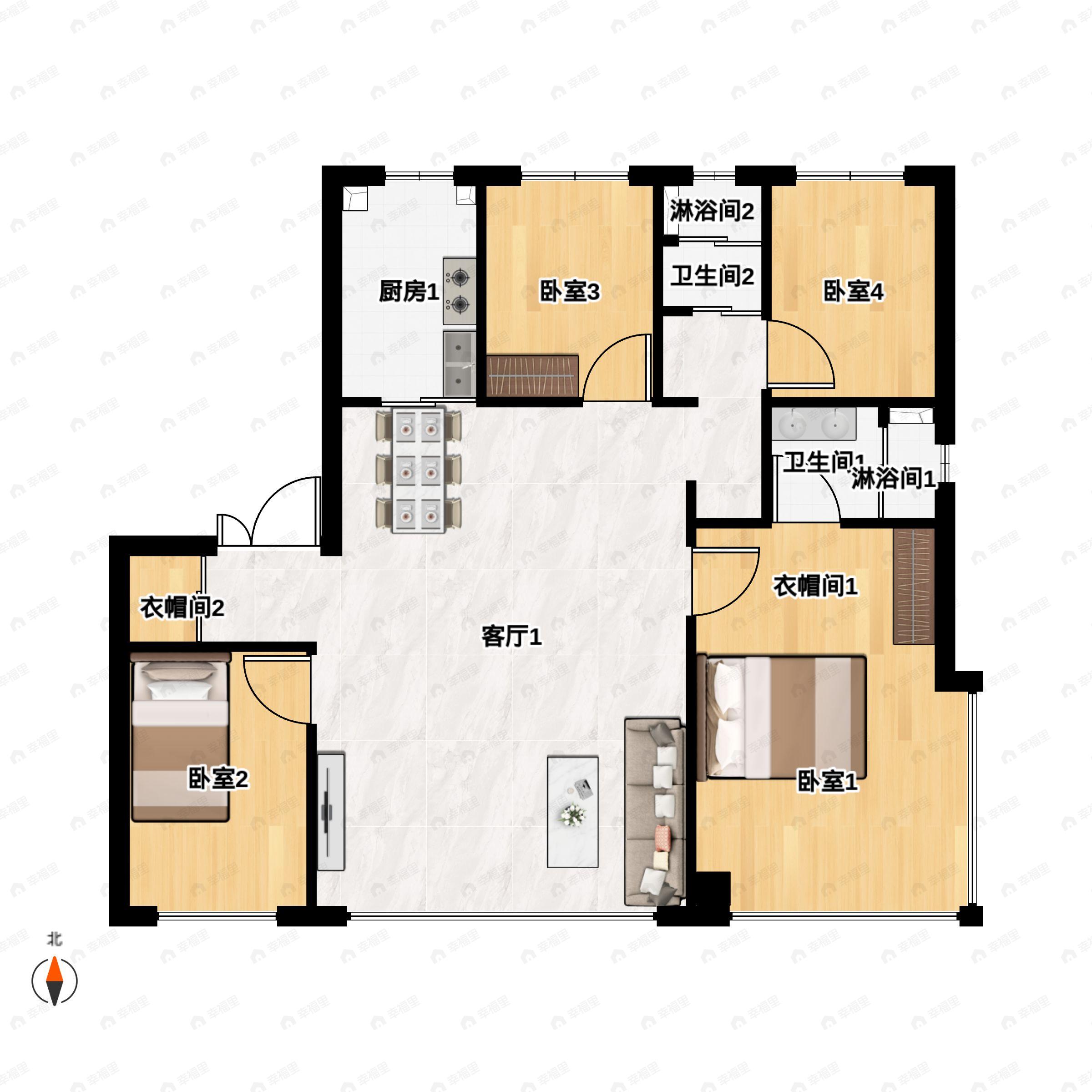 4室2厅2卫建面159平户型图