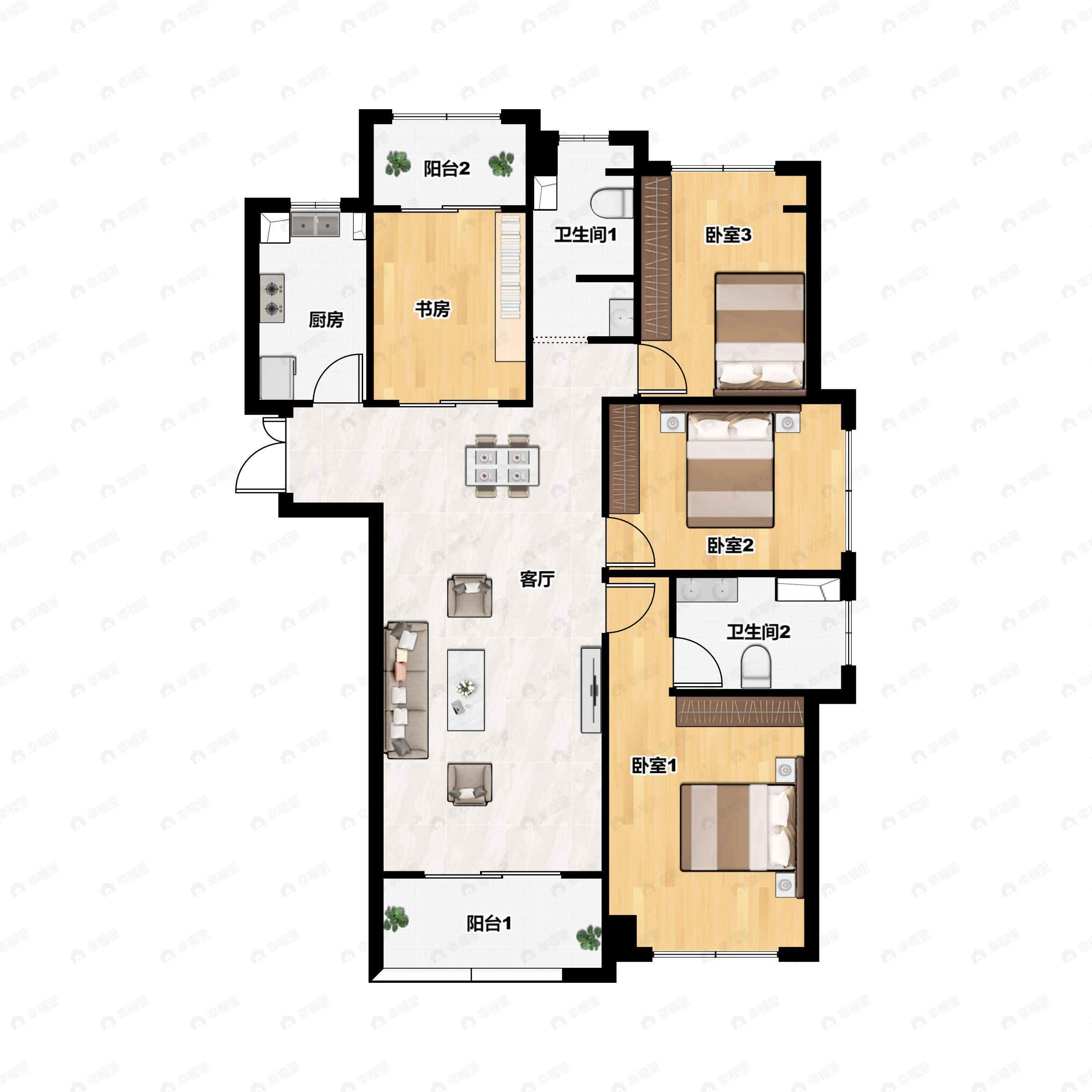 4室2厅2卫建面133平南户型图